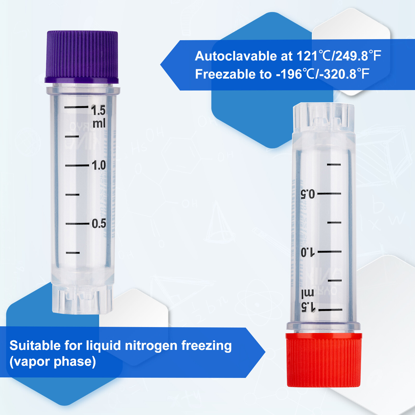 1000Pcs 1.5ml Cryogenic Vials, Sterile Vials with Side Barcode