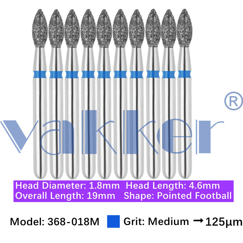 10pc Vakker Dental FG Football Egg Shape Diamond Burs for High Speed Handpiece