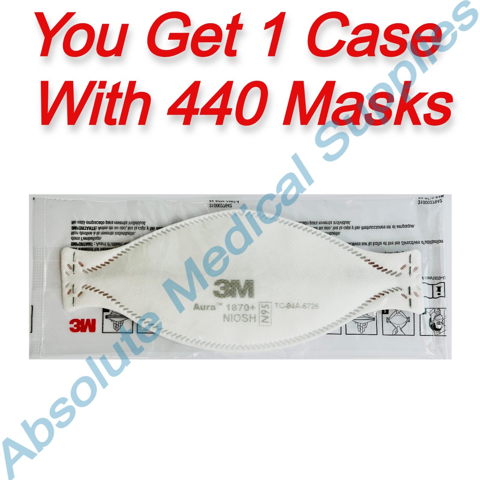 *440-Packs* 3M Aura NIOSH N95 Particulate Respirator Face Mask White 1870+ Case
