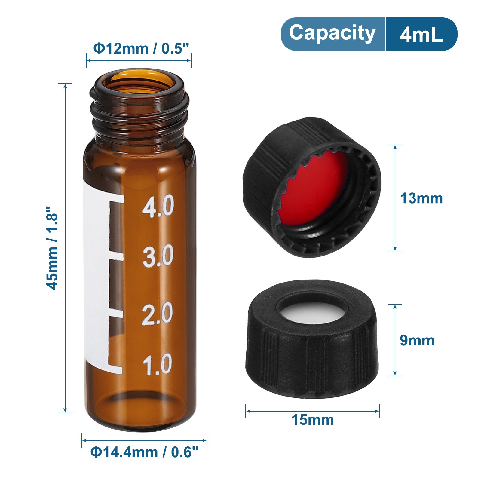 100 Pack 4ml Autosampler Vial HPLC/GC Vials 9-425 Lab Amber Vials Sample Vial