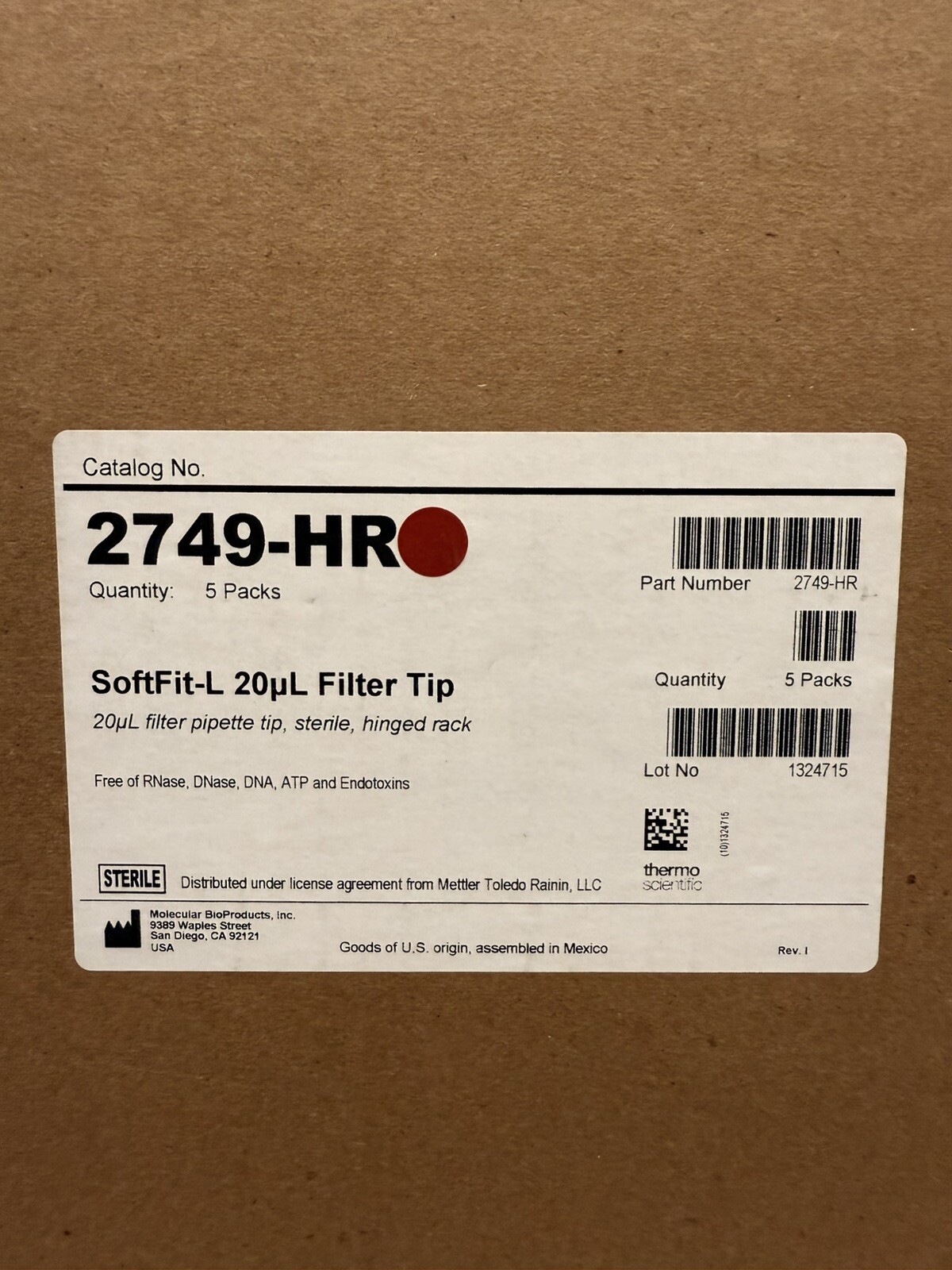 Thermo Fisher 2749-HR 20uL SoftFit-L 20 ul Filtered Pipette Tips