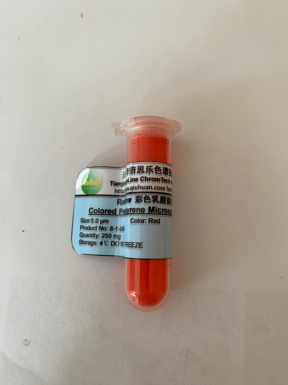 Red Colored Monodisperse Polystyrene Microspheres Size 1, 2, 5, 10, 15 um