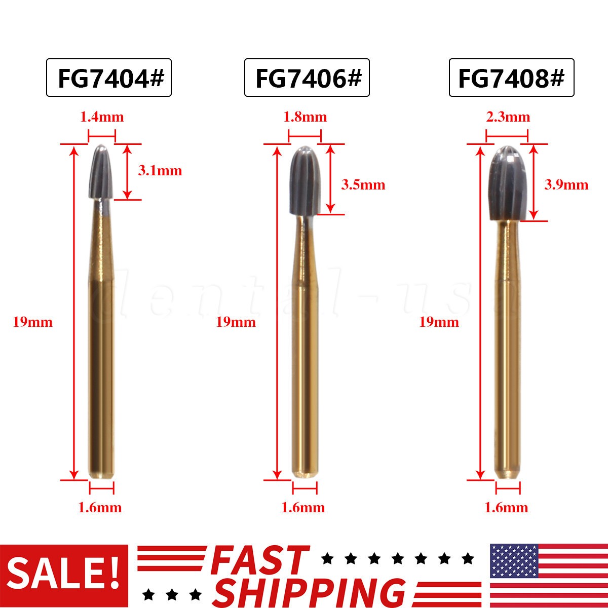 Dental Carbide Burs Trimming & Finishing Egg Football FG 7404 7406 7408