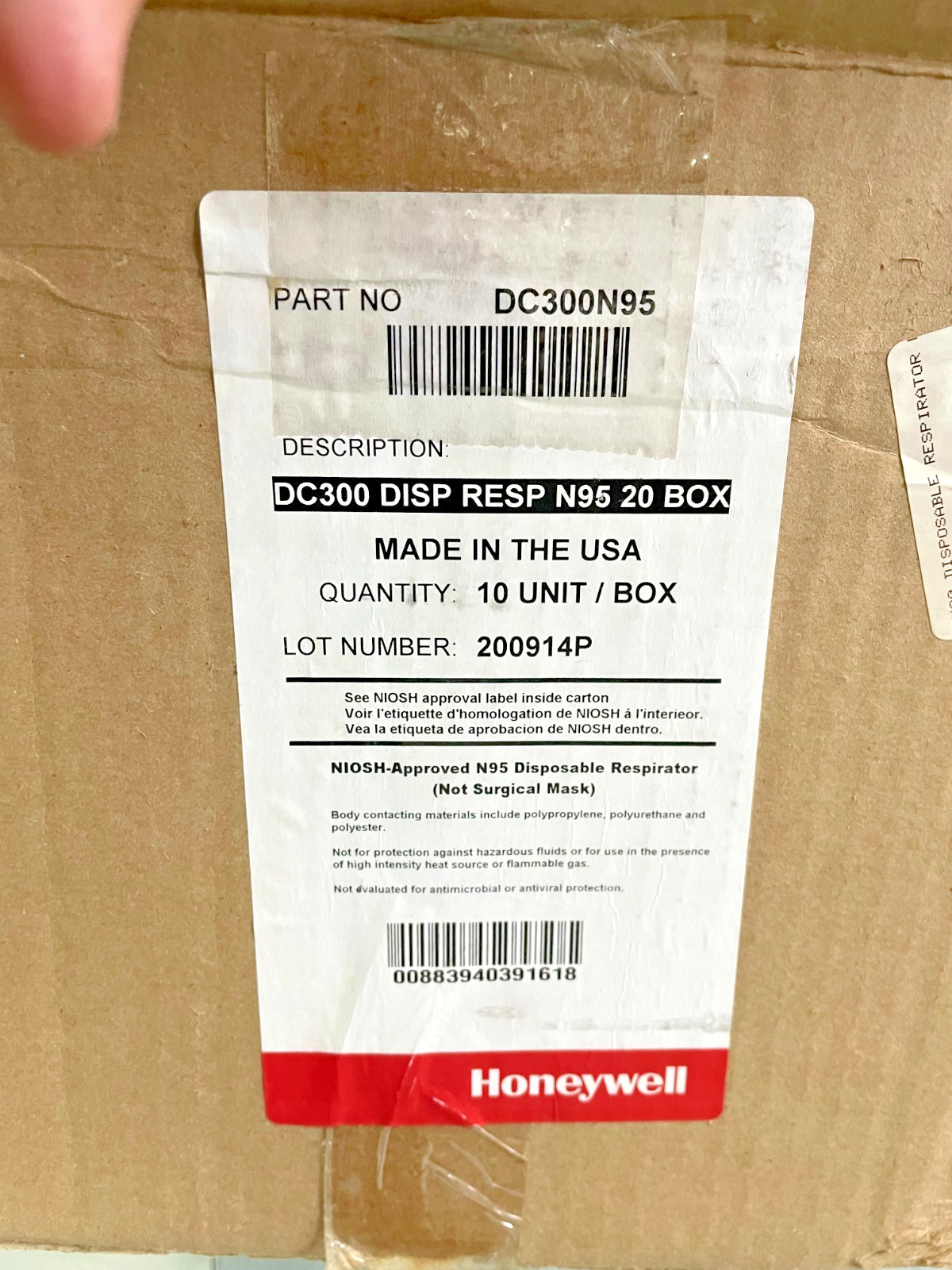200 Count Honeywell 95N Masks Disposable Particulate Respirators DC300N95 NIB