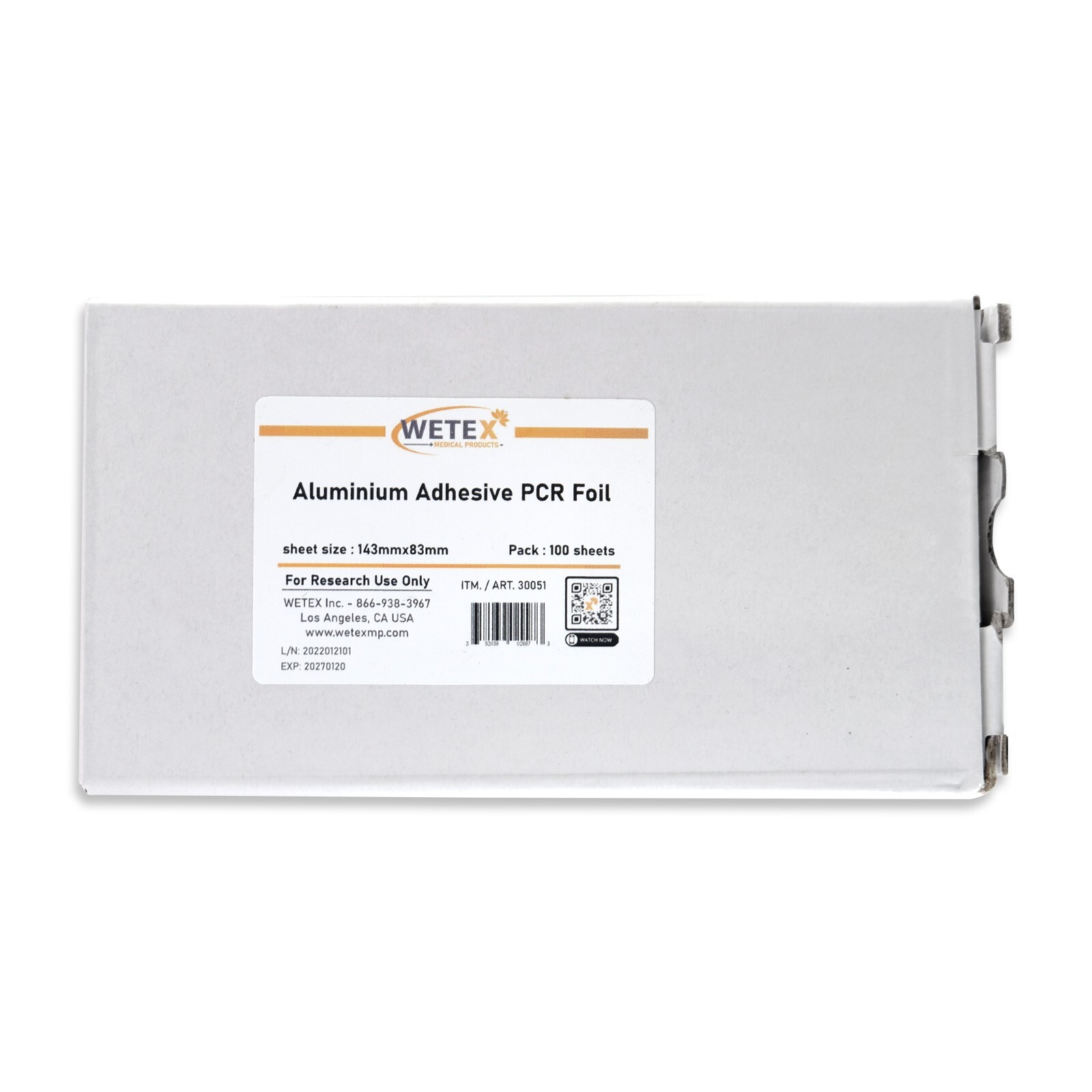 SILVER ALUMINUM SEALING FILM: 100 SHEETS FOR PCR FOIL, EXP 1/27
