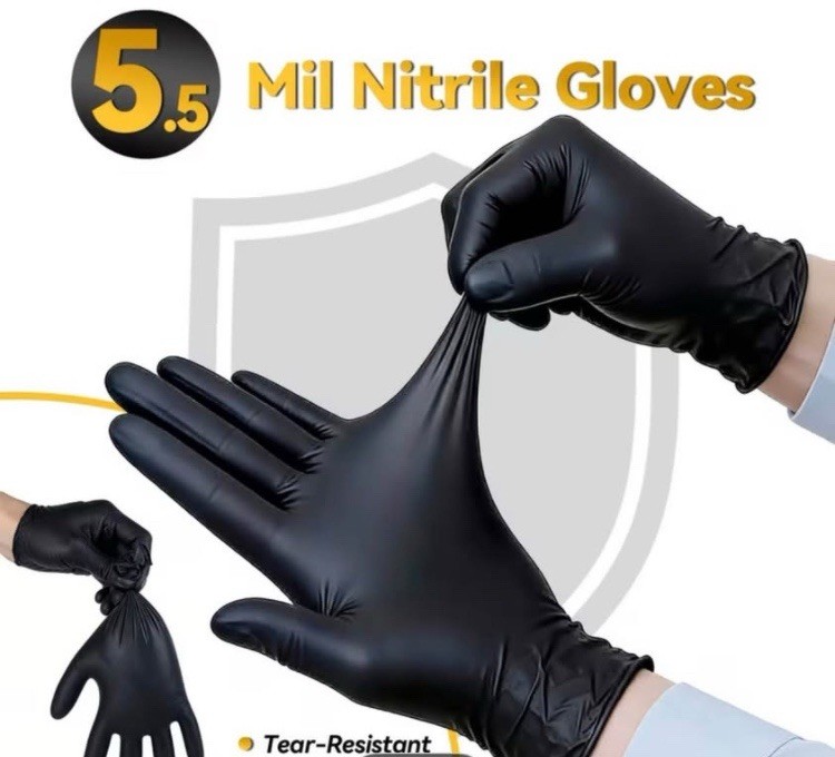 KLIZZA Nitrile Powder-Free Black Disposable Gloves XL for Dental & Cosmetology