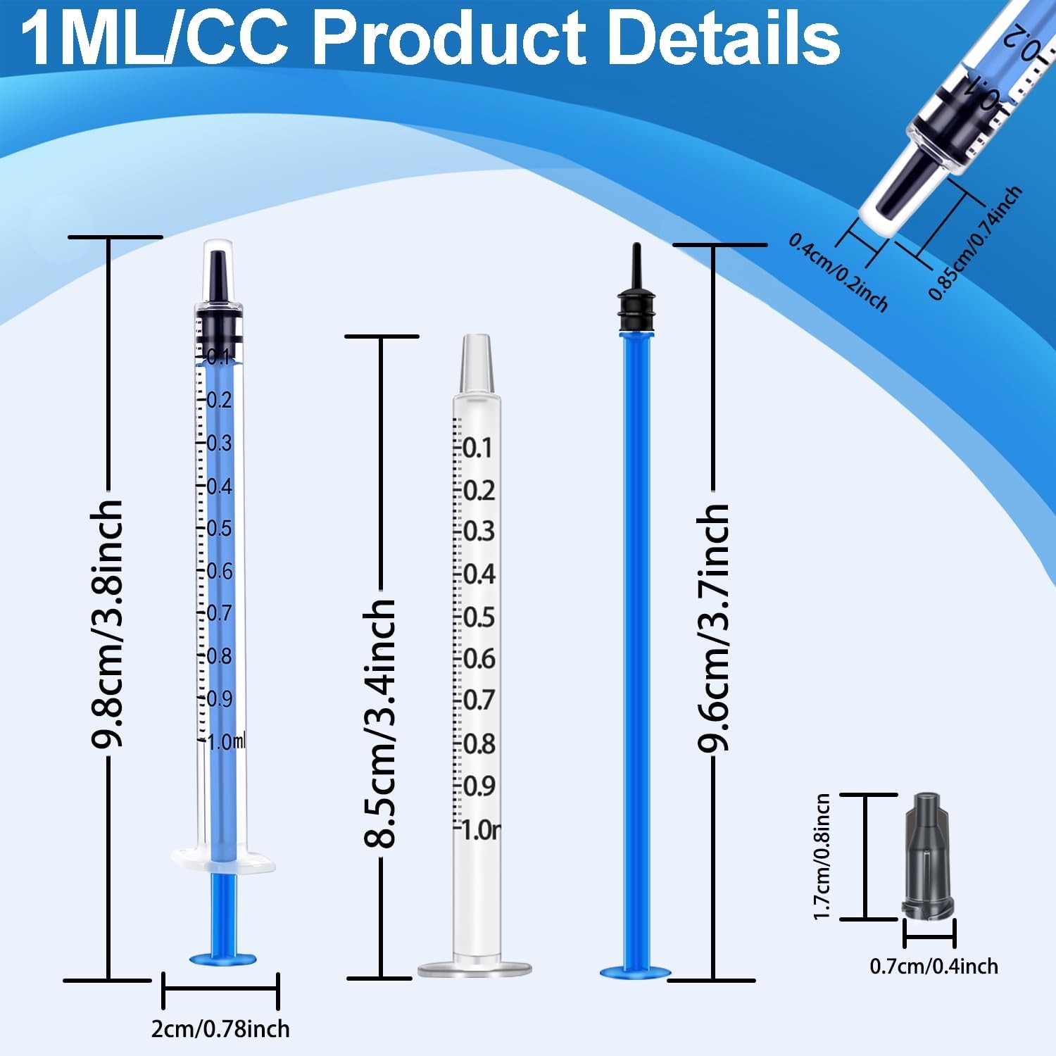 Syringe with Cap No Needle for Scientific Lab, Pet Feeding, Refilling Dispensing