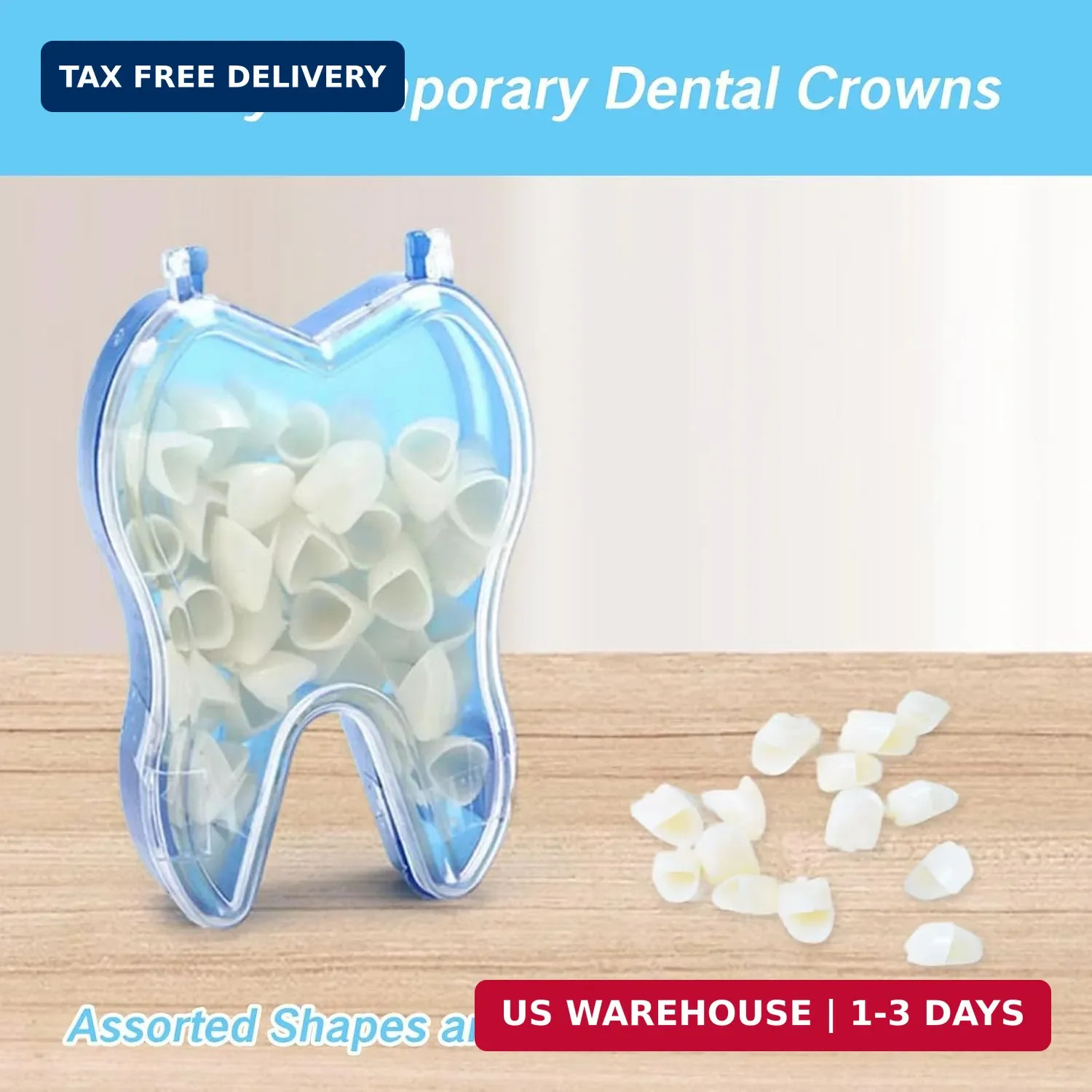 50 Pcs Tooth Caps for Broken Tooth Mixed Sizes Dental Temporary Crown Kit Front