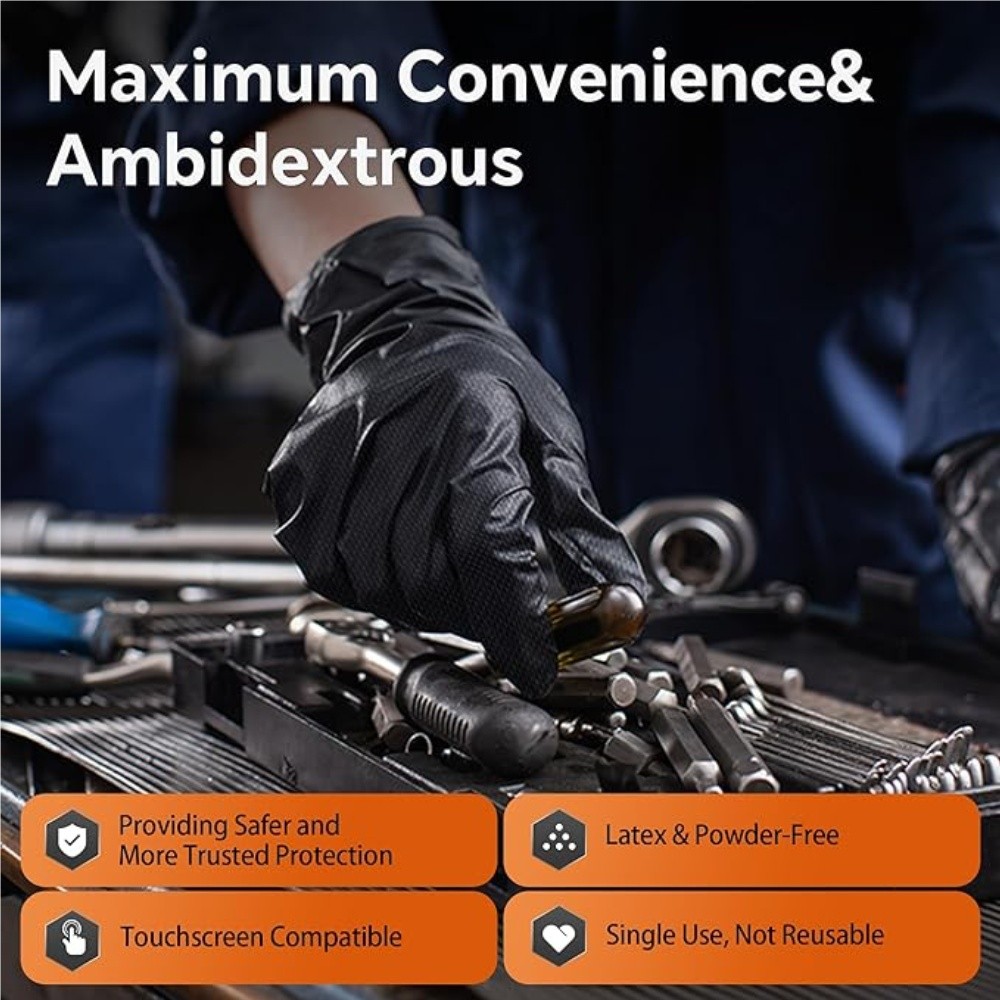 Heavy Duty Nitrile Gloves 8Mil Extra Thick Mechanic Home Garden Disposable Glove