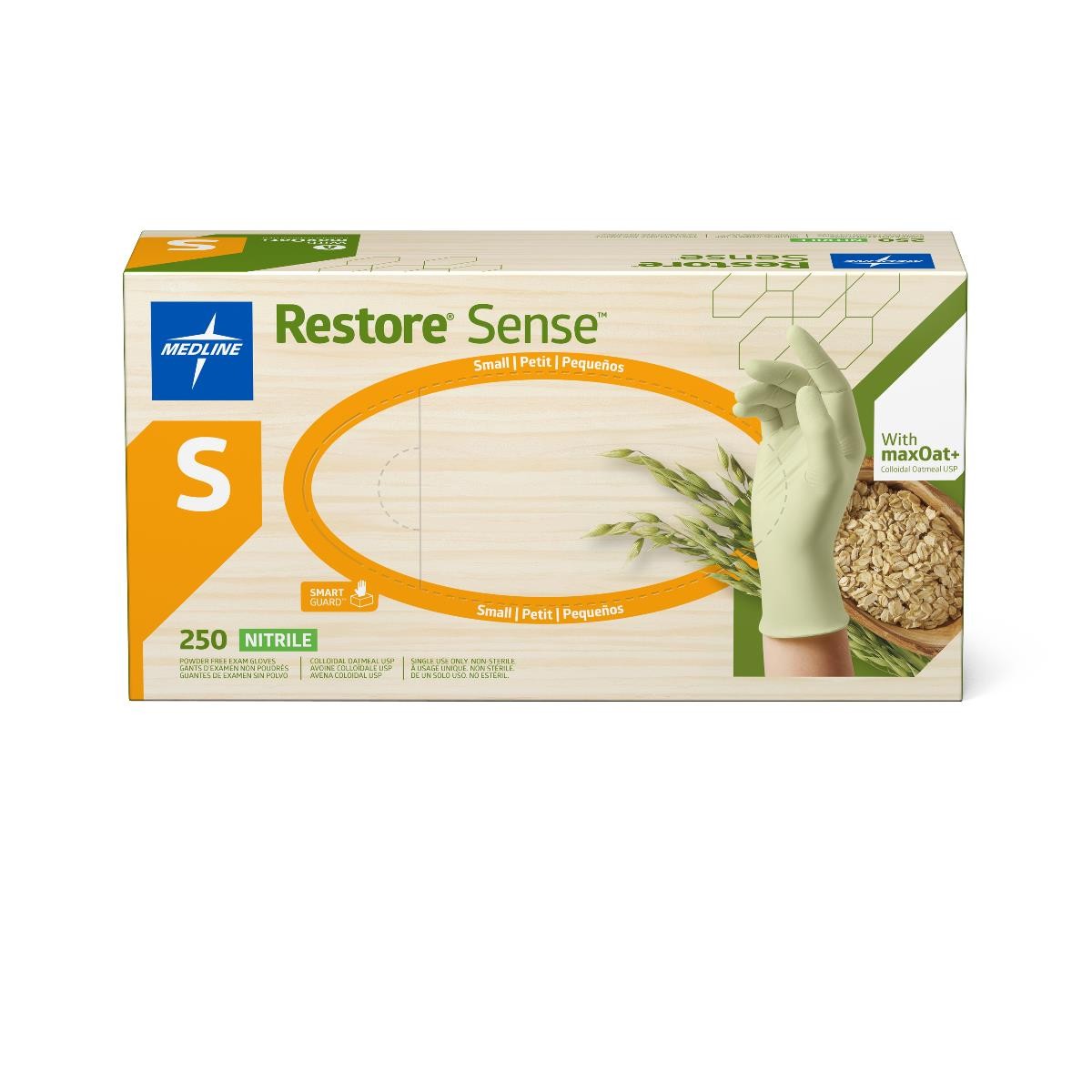 Medline OAT4584 Restore Sense Nitrile Gloves Maxoat+ Small Light Green 250/Bx