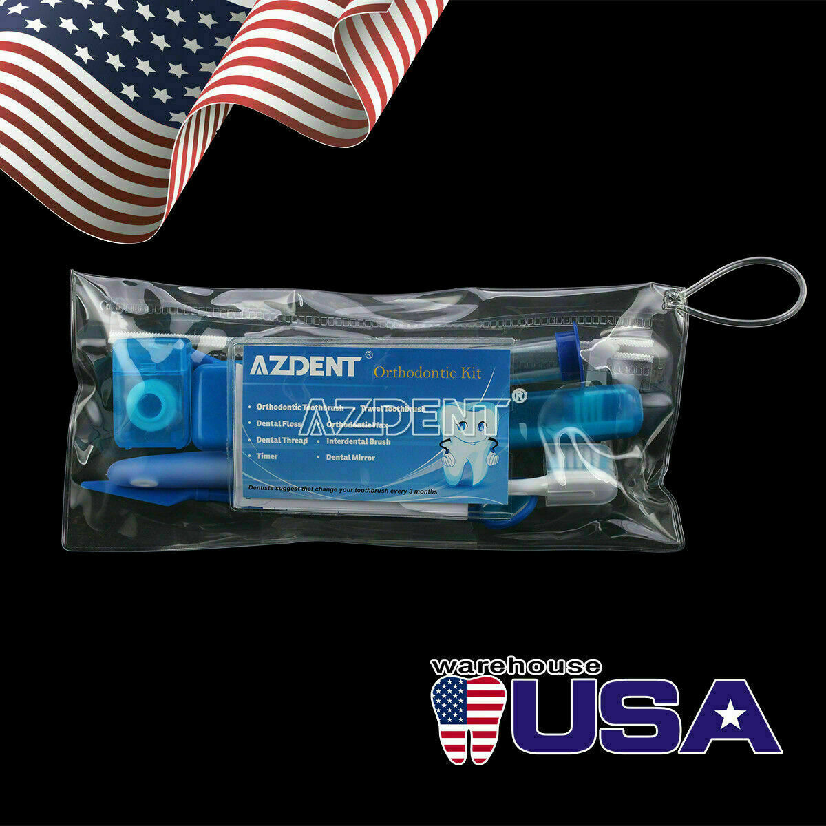 AZDENT Dental Orthodontic Oral Care Kit Hygiene Clean Tools Teeth Whitening Blue