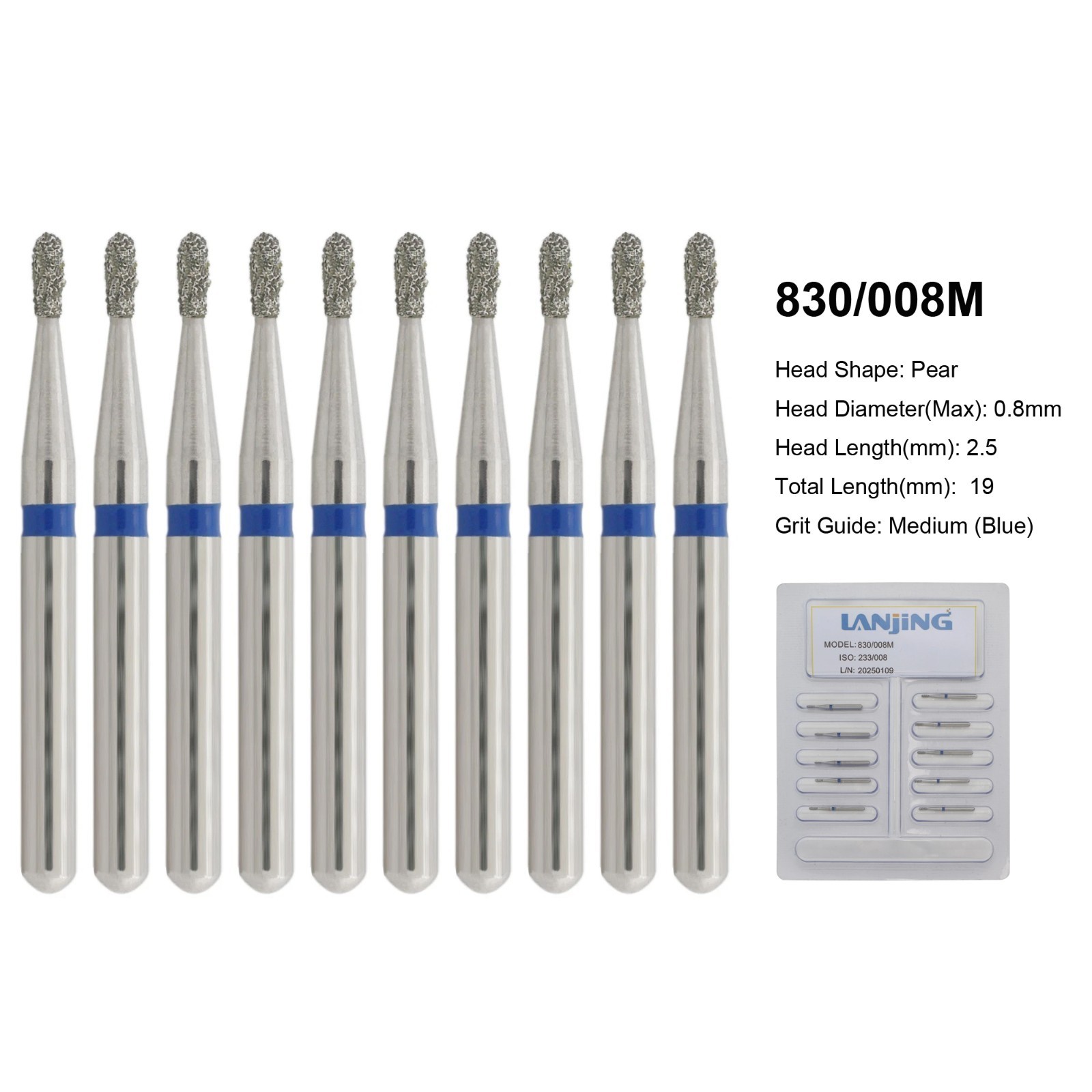 Dental Bur 330 Pear Diamond Bur FG 830/010 830/008 Medium Coarse Grit High Speed