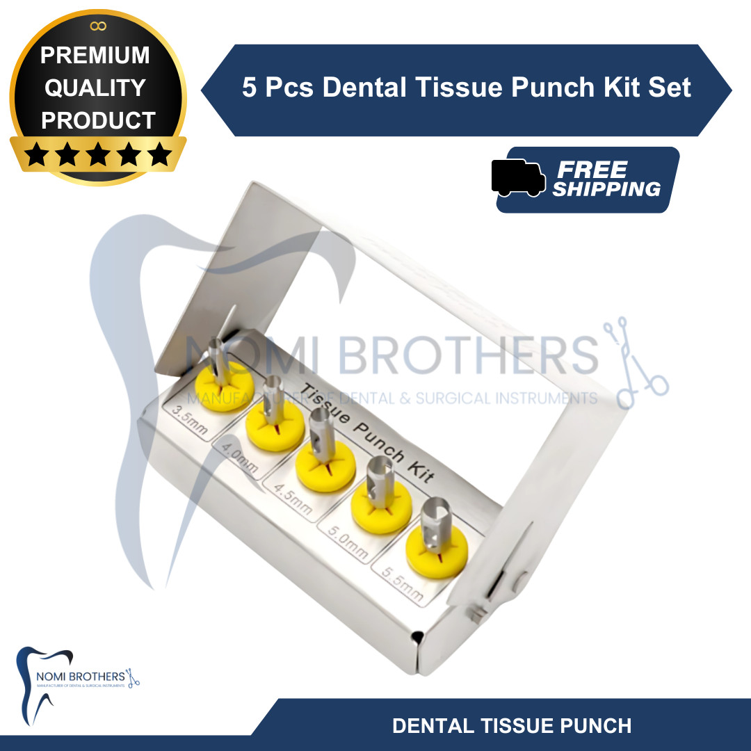 5 Pcs Dental Tissue Punch Kit set Surgical Surgery + Box Holder Autoclavable CE