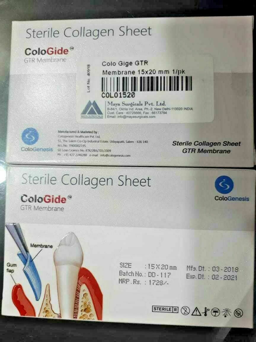 5 X NEW COLO GIDE STERILE COLLAGEN SHEET GTR MEMBRANE 15 x 20mm