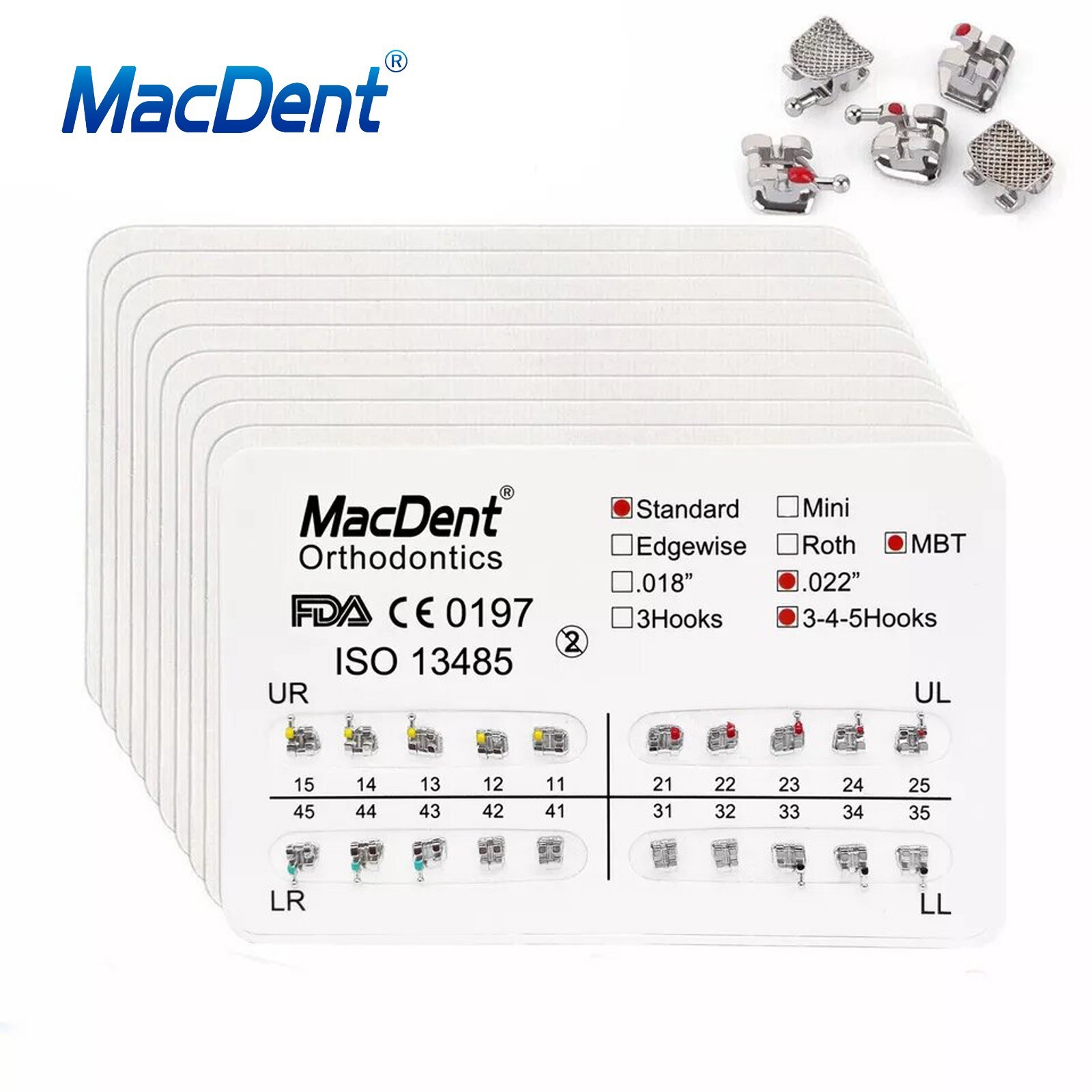 MacDent Dental Orthodontic Bracket Braces Mini Roth/MBT 022 Hooks 345/Arch Wires