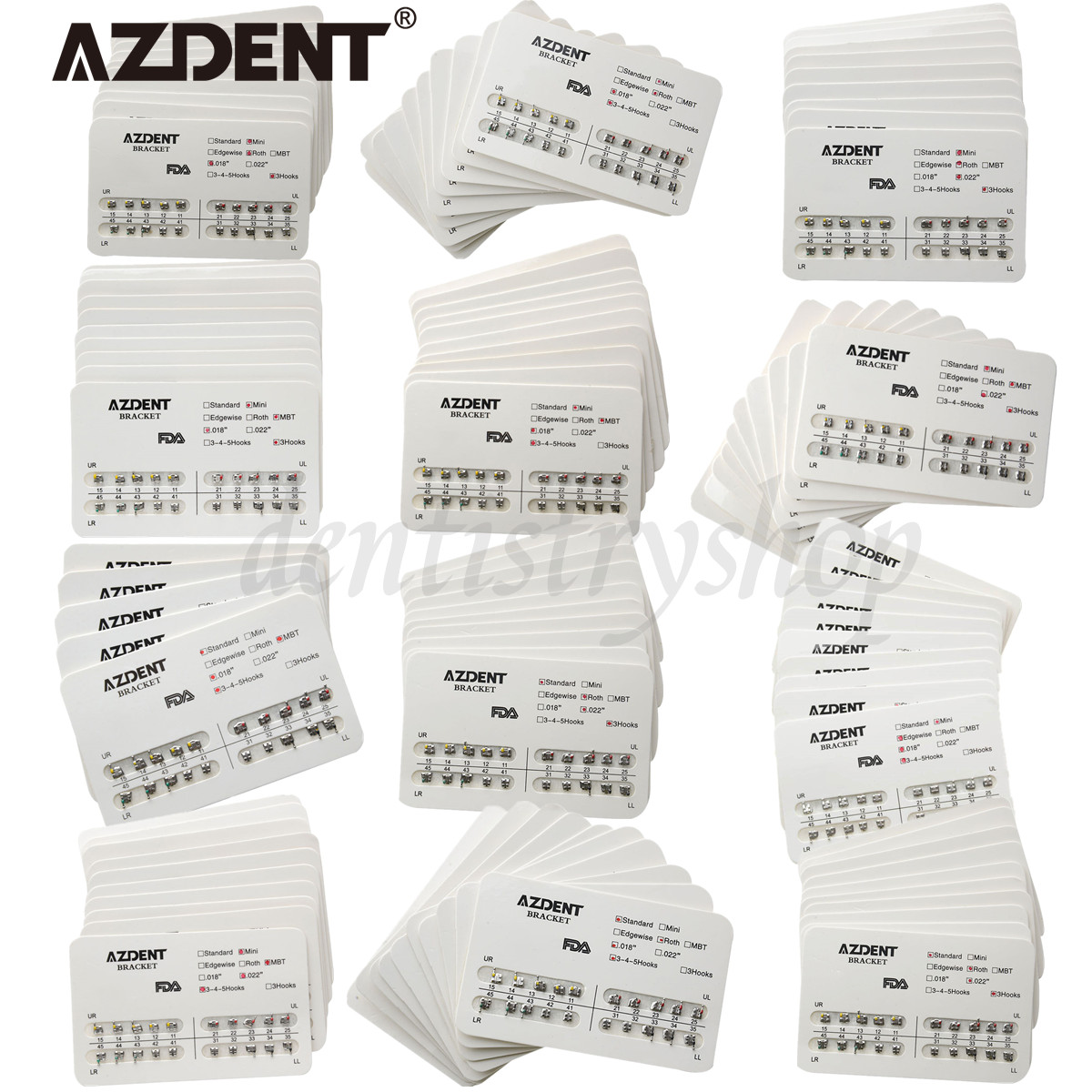 AZDENT Dental Orthodontic Bracket Braces Mini Roth Standard Edgewise MBT 022 018
