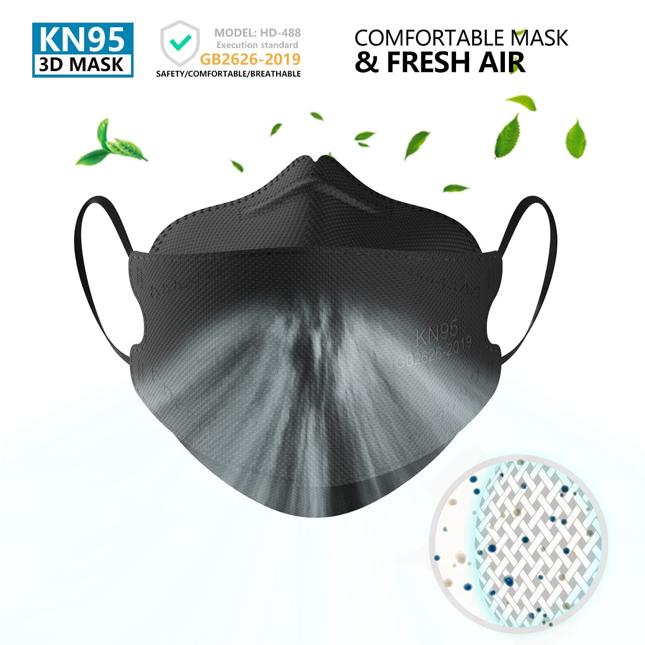 KN95 Masks 50 Pack, Breathable Comfortable and Disposable KN95 , Black