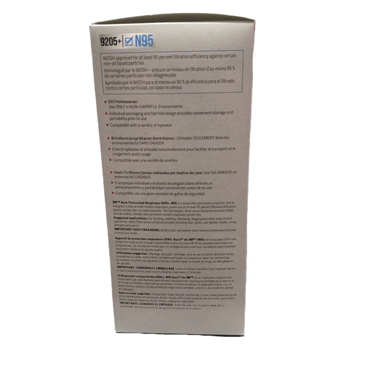 3M Aura 9205 N 95 Particulate Respirator Face Mask – White 3 (20 Pack) Boxes