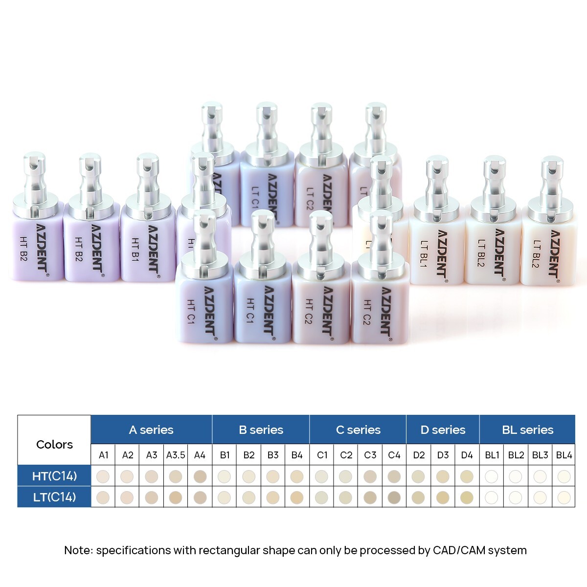 5Pcs/Box Dental C14 Glass Ceramic Lithium Dislicate Blocks CAD Cerec LT/HT