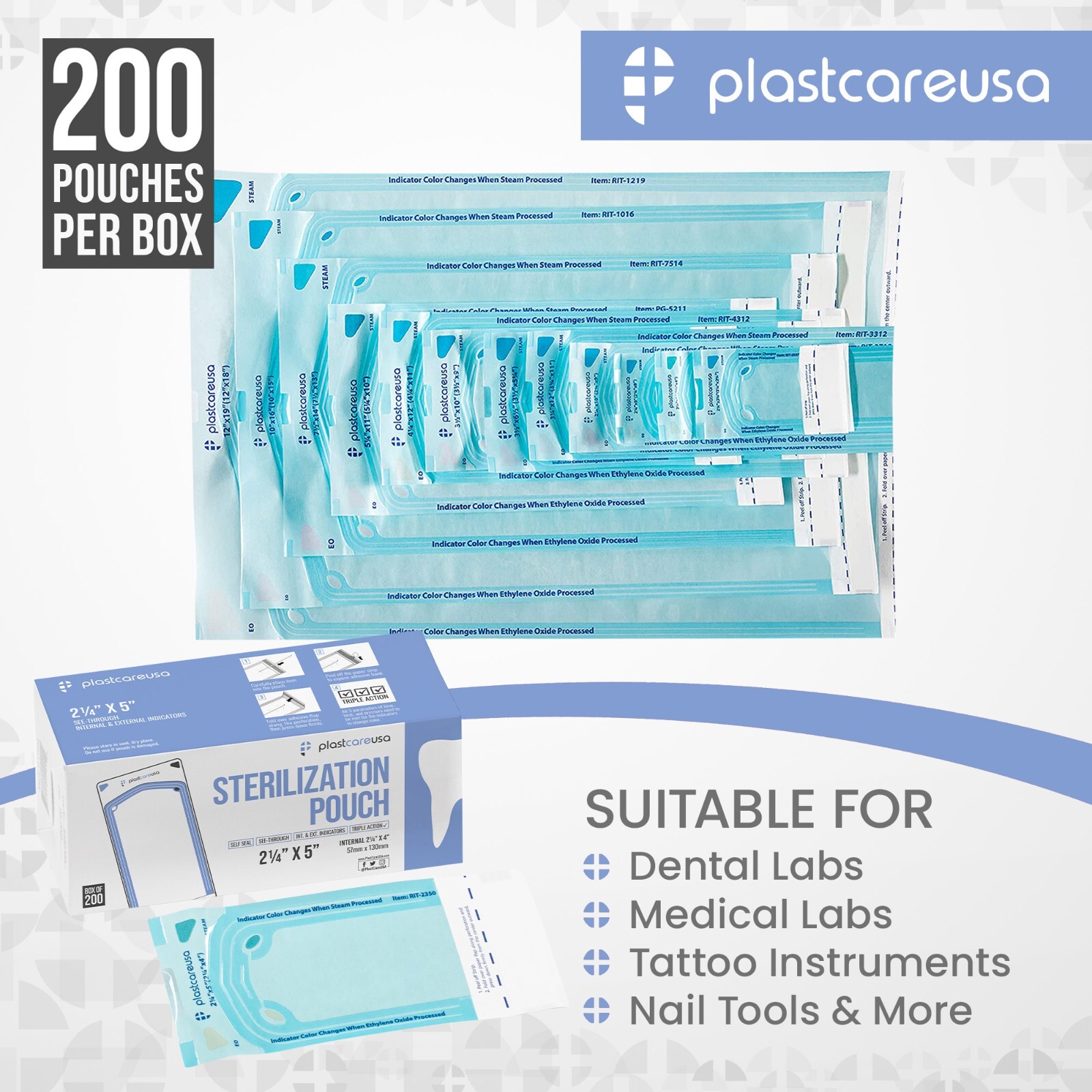 1,000 2.25″ x 4″ Self-Sealing Sterilization Pouches for Autoclave (5 Boxes)