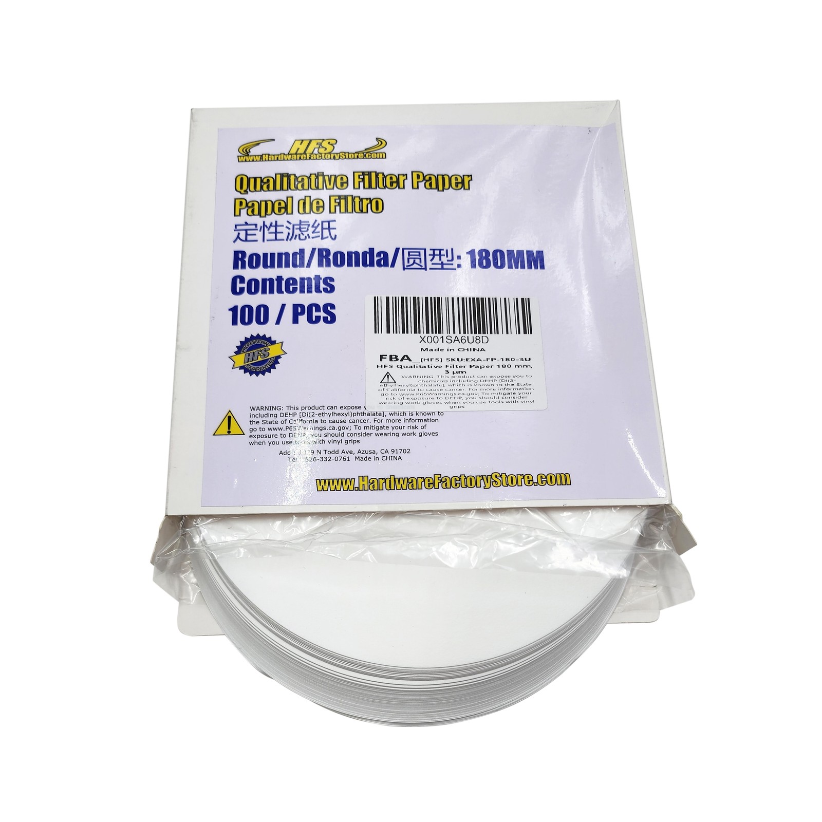 HFS(R) 180mm Ashless Qualitative Filter Papers Lab 100PCS Medium 6 um Round