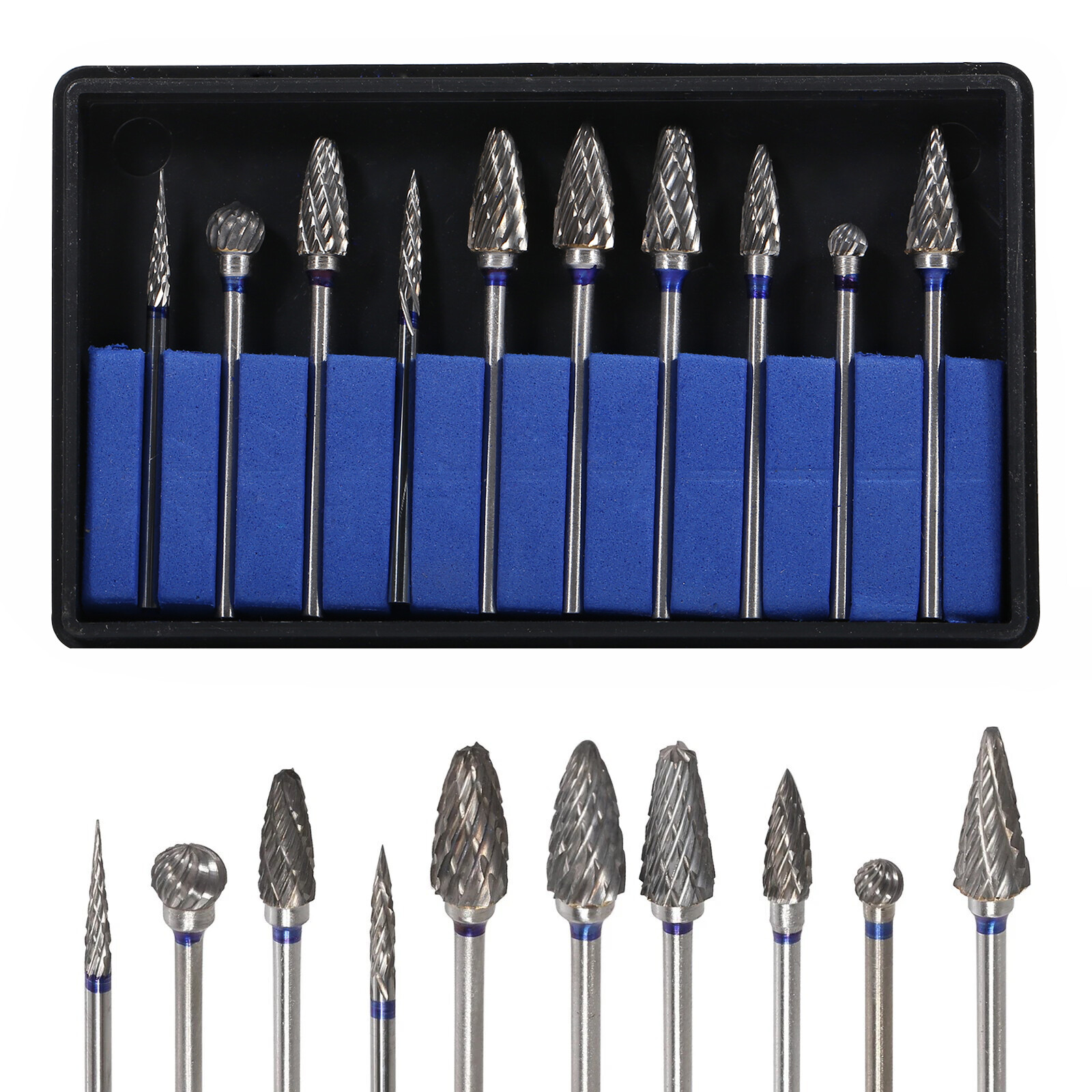 10 Pcs Dental Lab Tungsten Steel Carbide Burs Polishing Bur Drills HP 2.35mm Kit