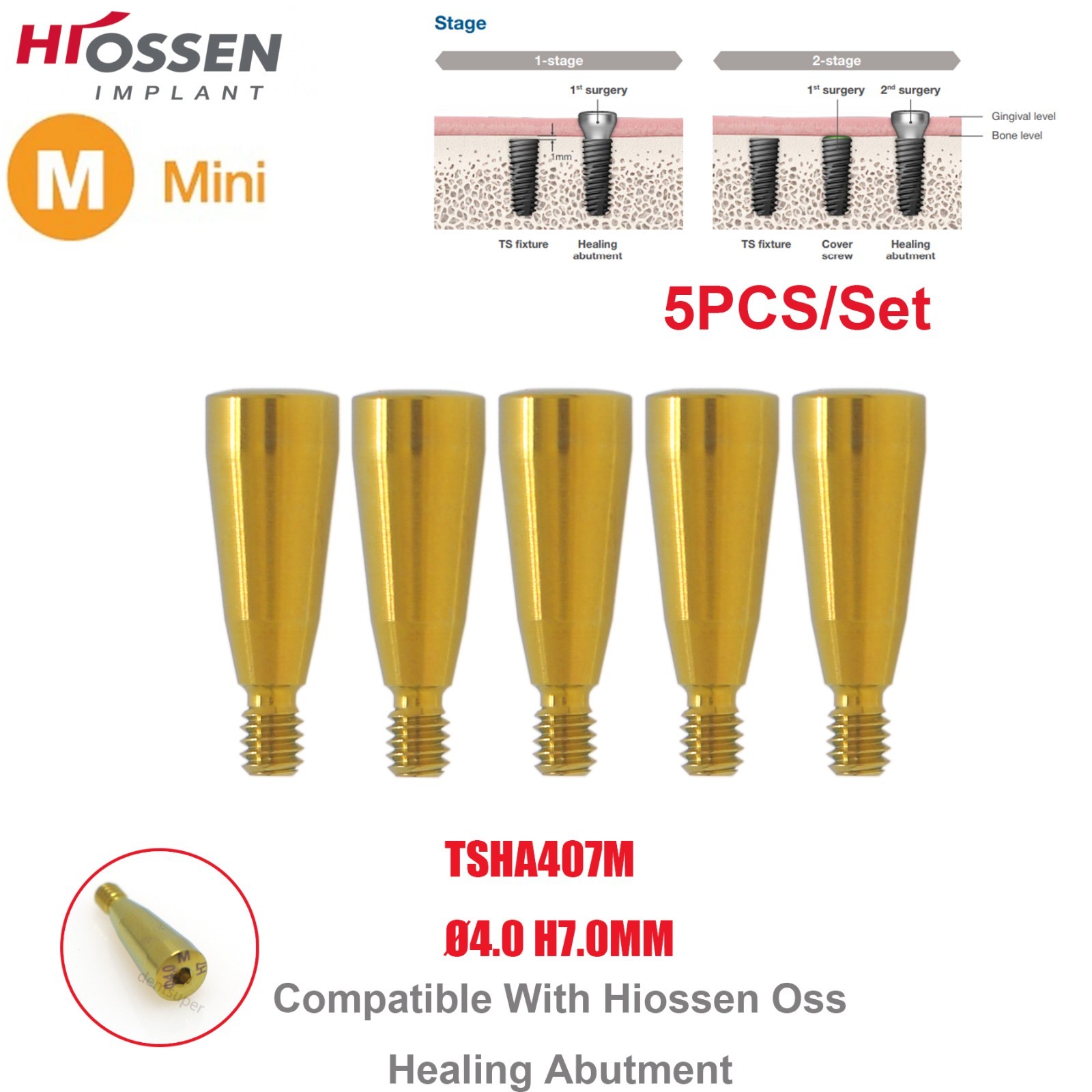 US 5Pcs Dental Healing Abutment Mini/Regular Hiossen Osstem ET TS Ti Implant Cap