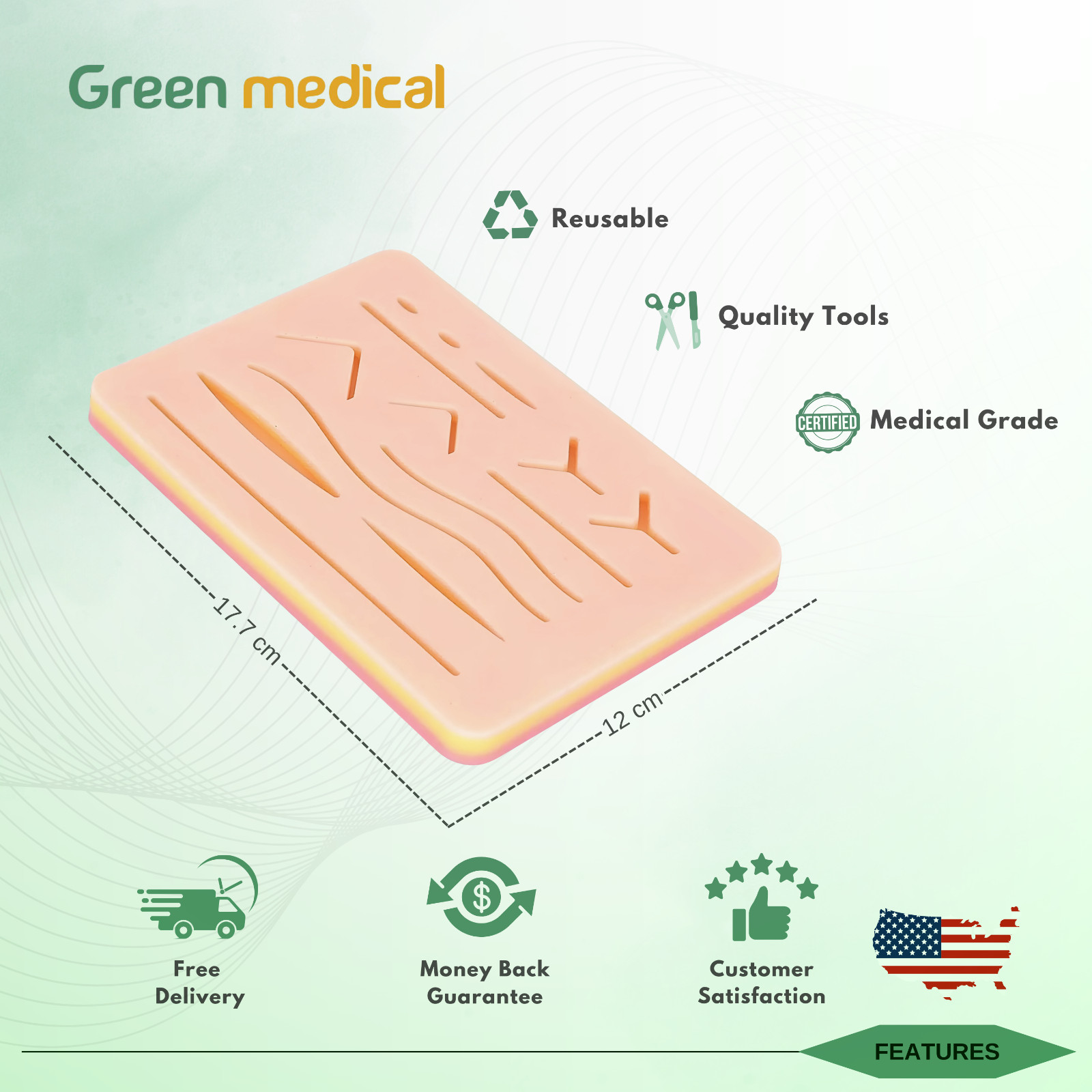 Silicon Suture practice pad G13 with 3 durable skin layers