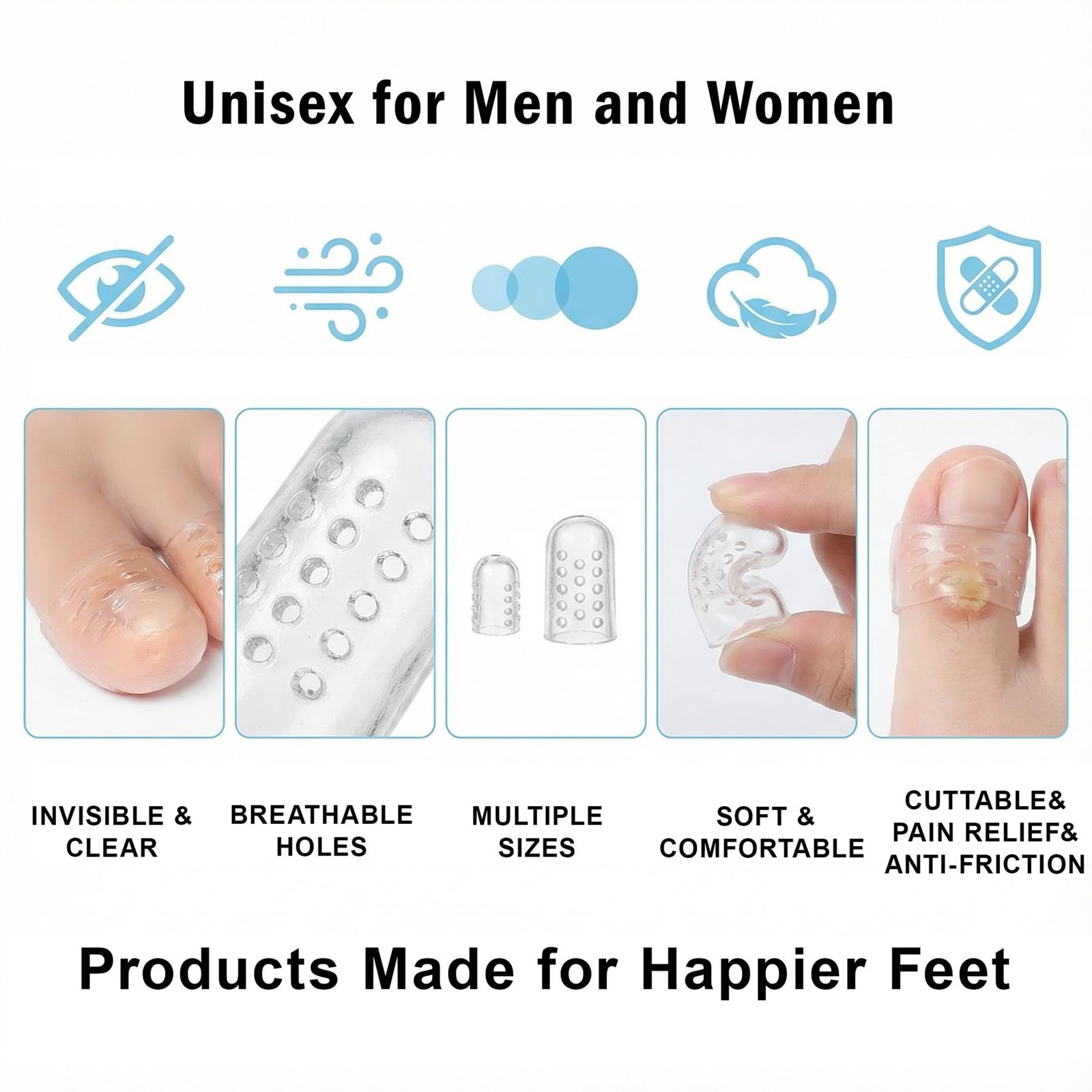 NOVAHAUS 30PCS Silicone Anti-Friction Dual Siz Bunion Pads, Clear Toe Covers