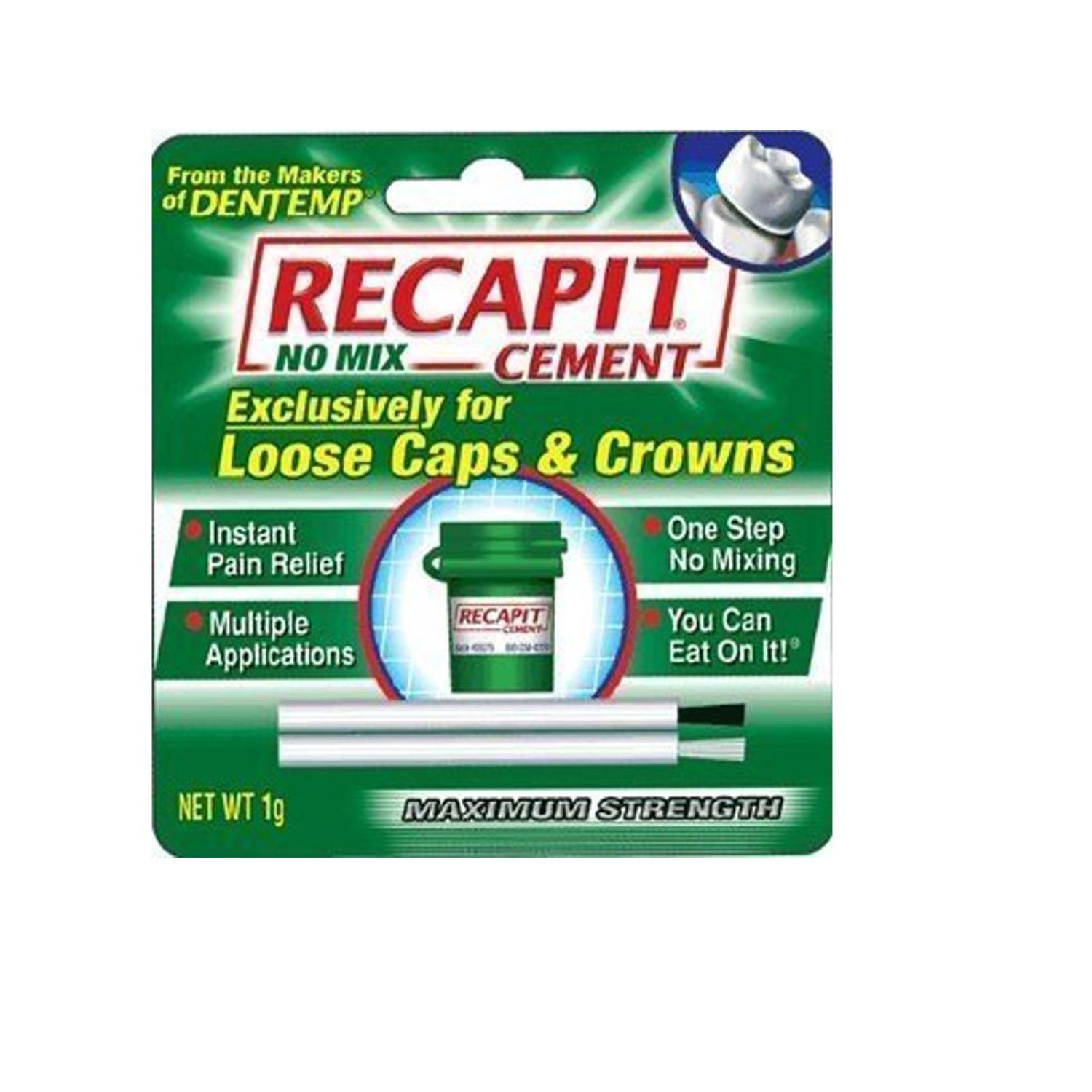 Recapit Loose Cap & Crown Repair Instant Pain Relief Eugenol Free Effective 1g