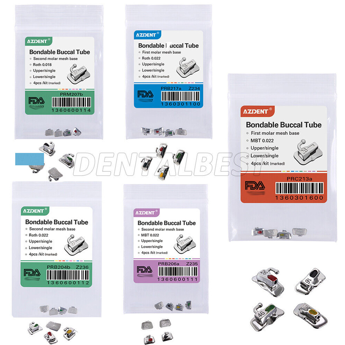 AZDENT Dental Orthodontic Buccal Tube 1st 2nd Molar MBT ROTH 022 Non-Convertible