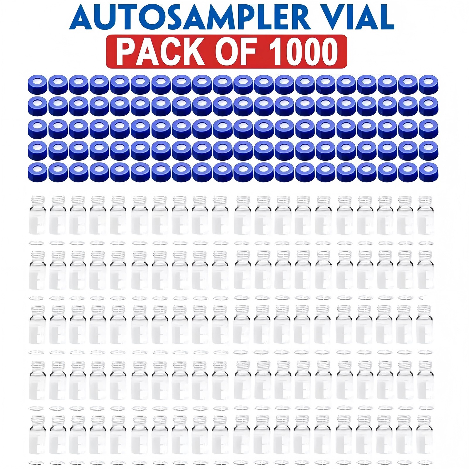 1000pcs 2mL Autosampler Vials Glass Vials HPLC Lab Vial 9-425 with Screw Cap Kit