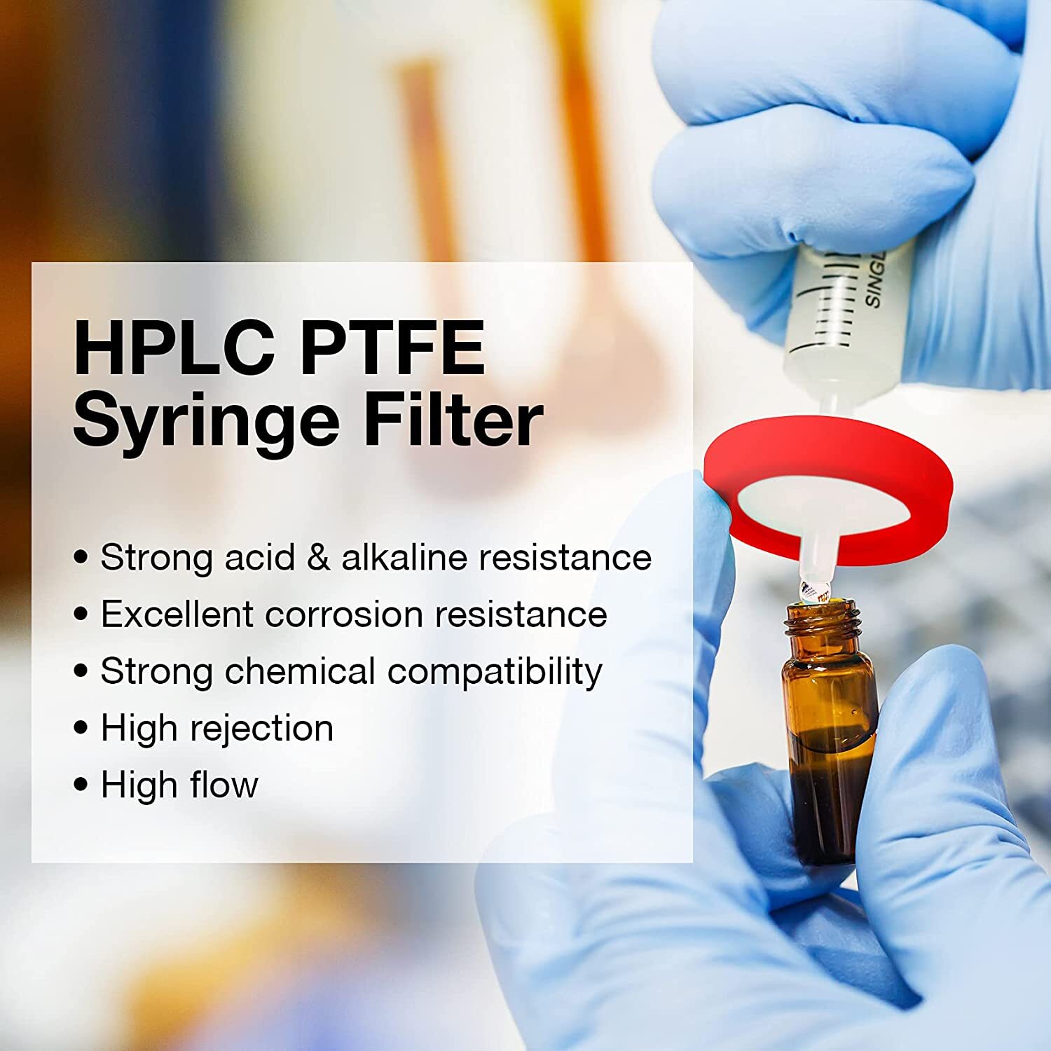 100pcs Lab PTFE Syringe Filter 25mm / 0.22 um , Non-sterile, HPLC, Hydrophobic