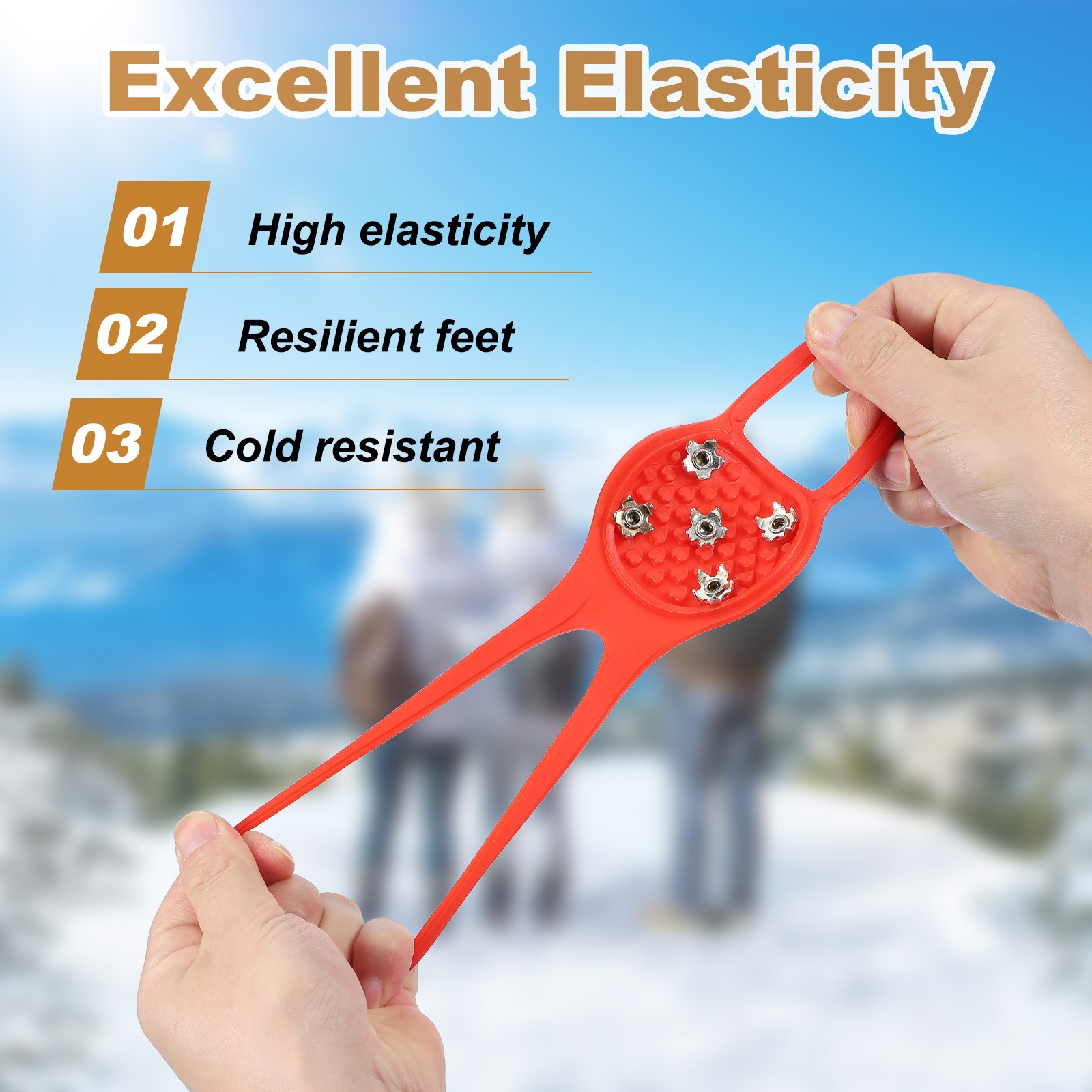 3 Pcs Non-Slip Spikes, 5 Tooth Steel Nails Ice Cleats, Red Size-M