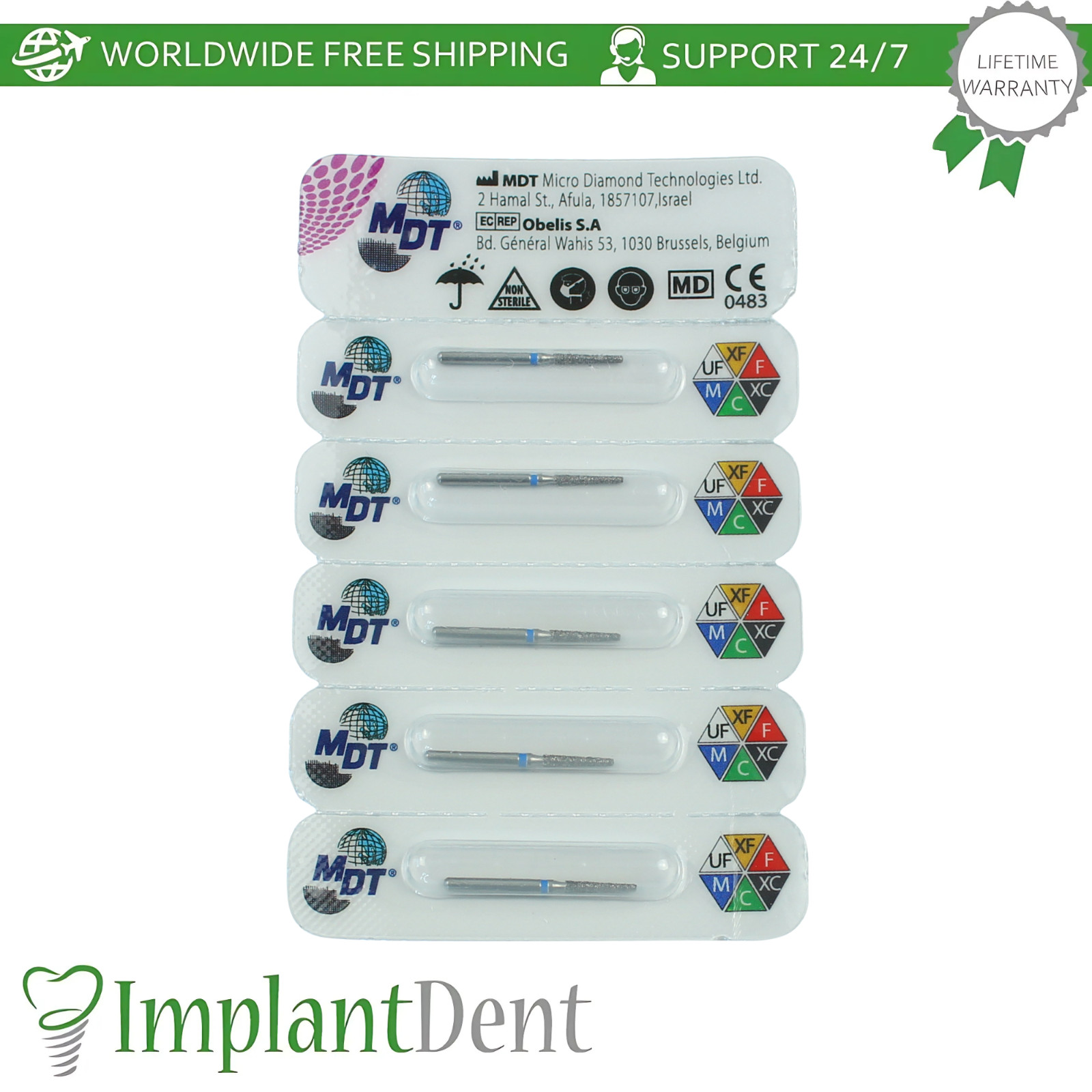 Dental MDT Flat End Taper FG Diamond Burs 172 Crown Preparation Detailed Shaping