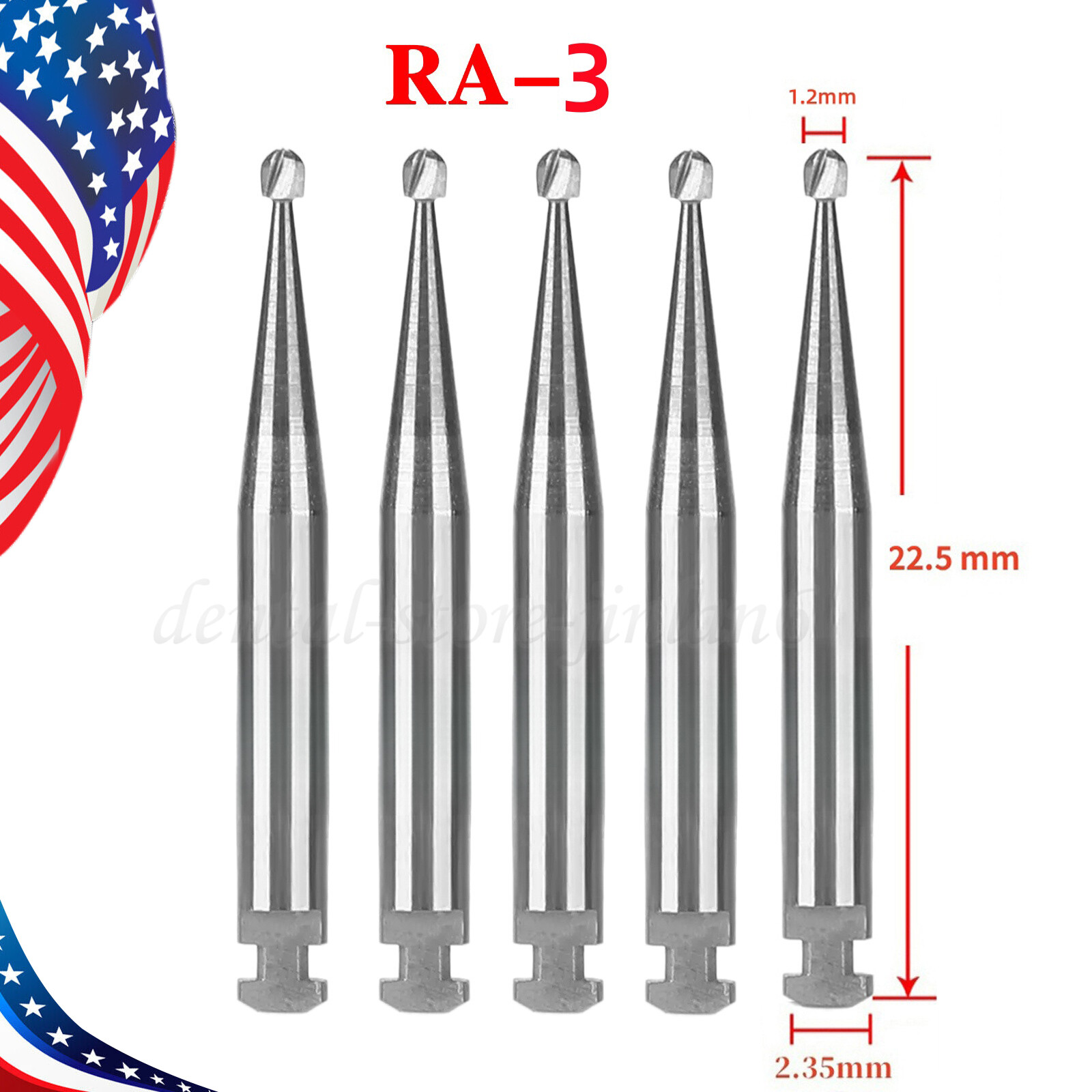 5 Pcs/Pack Dental 22.5mm Round Carbide Bur Slow Speed Latch Type RA3 Burs USA