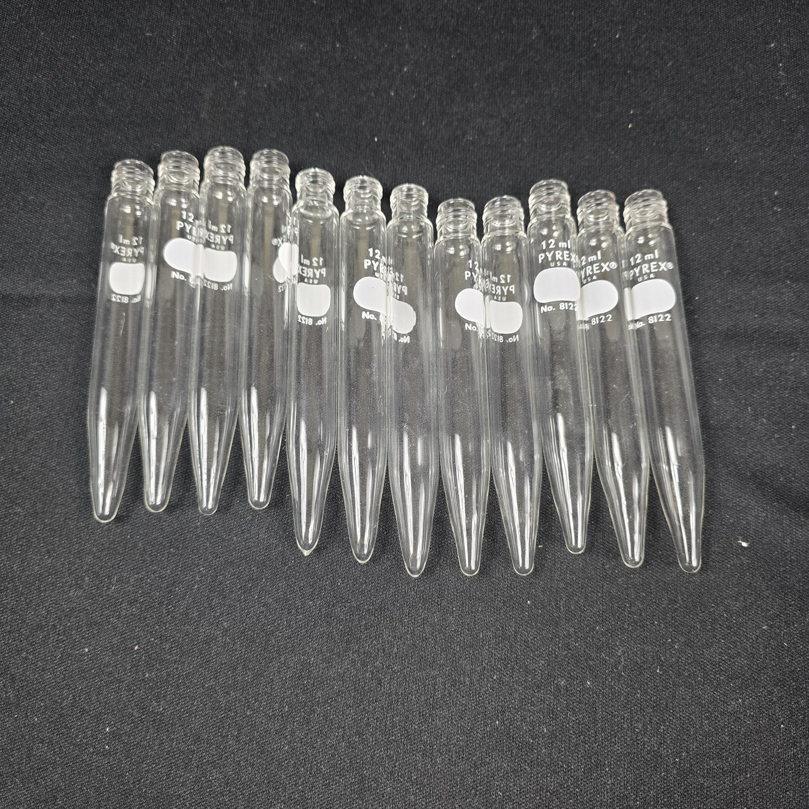 PYREX 12ml Glass Centrifuge Tubes No. 8122 Conical Bottom Screw Cap Lab 12 Pack