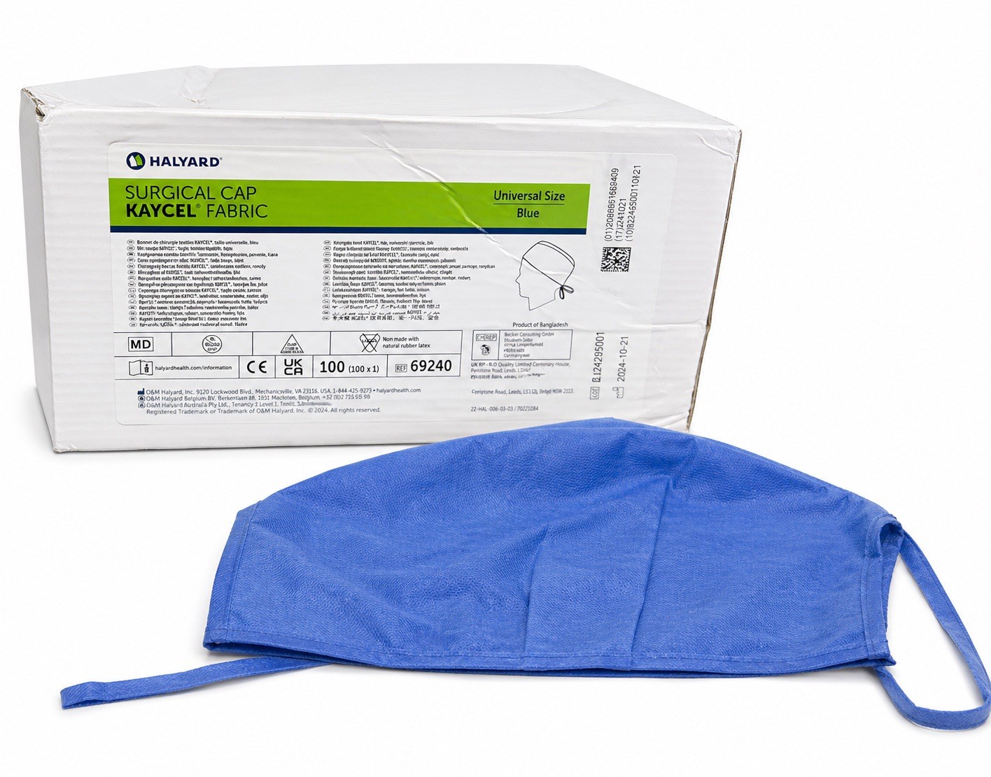 Halyard Surgical Cap Blue Universal Size REF 69240 100 Ct Kaycel Fabric
