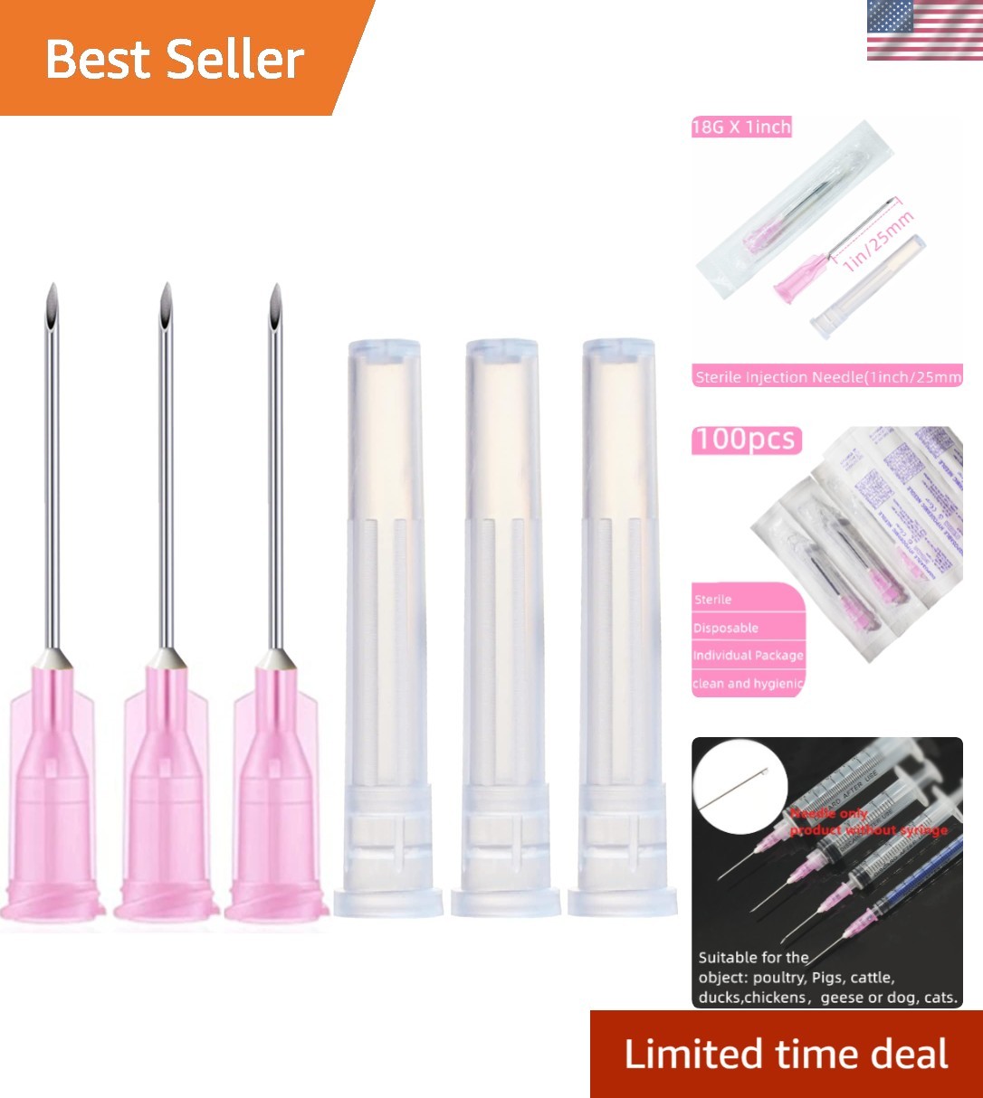 100 Pack 18Ga 1 Inch Sterile Disposable Needles – Precision for Scientists