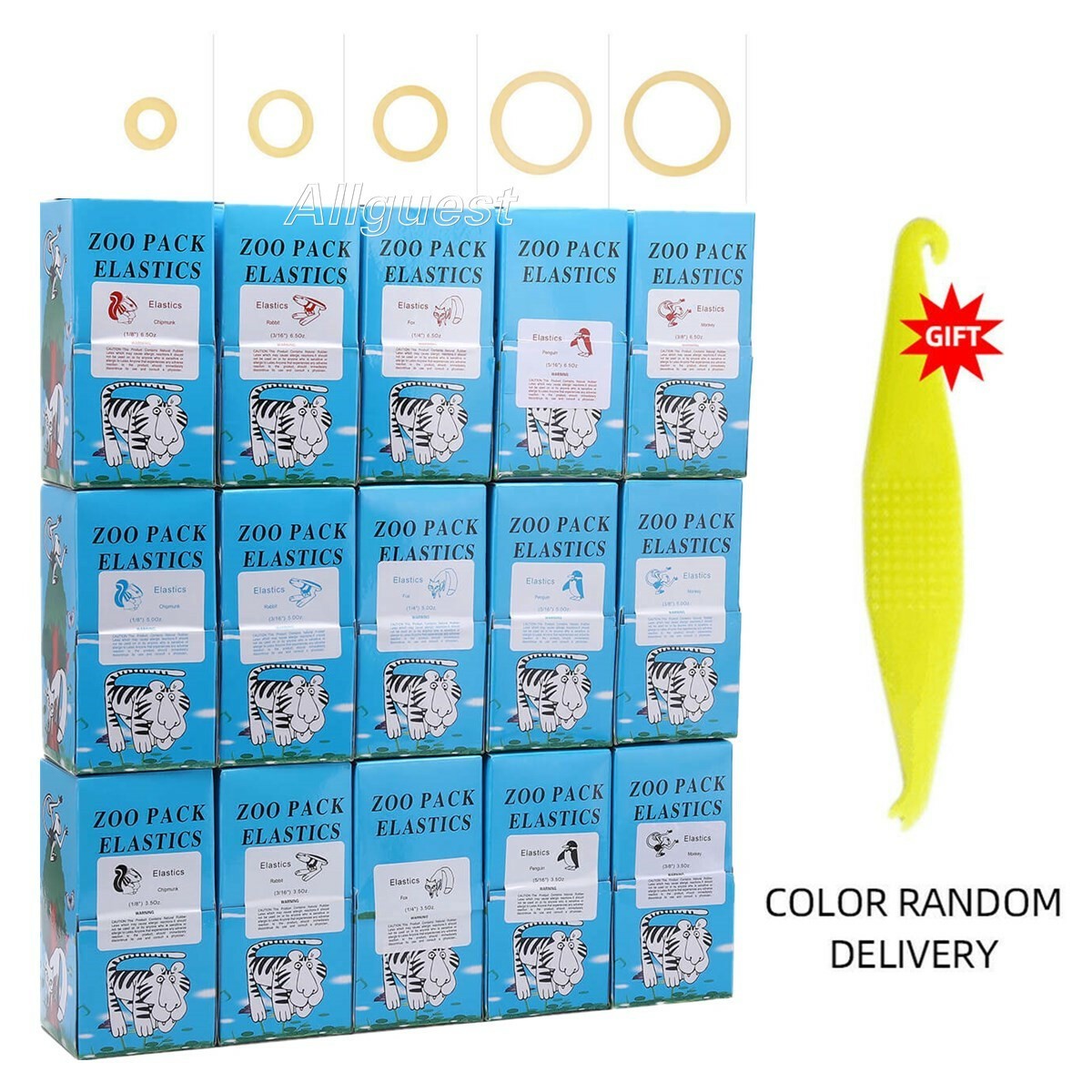 15 Sizes Dental Orthodontic Rubber Bands Elastics Latex Braces 3.5 5.0 6.5 Oz