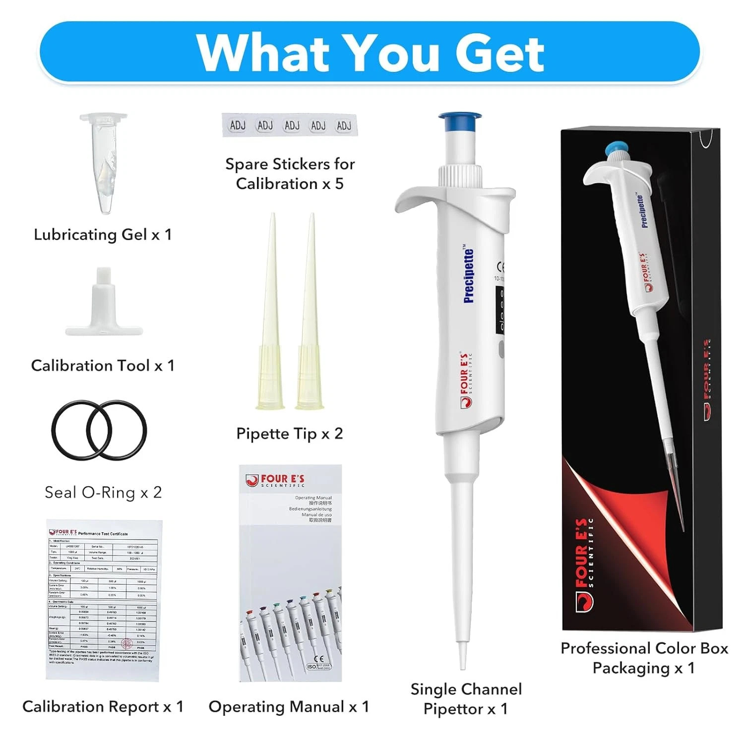0.1-1000μL Single-Channel Micropipette with Color-Coded Top,9 Specifications,New