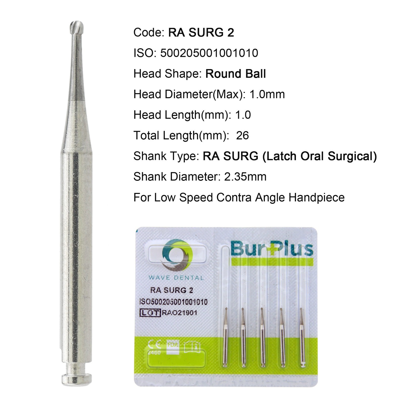 WAVE Dental Carbide Burs Latch Round Surgical 26mm RA SURG 22mm RA 4 2 5 6 8