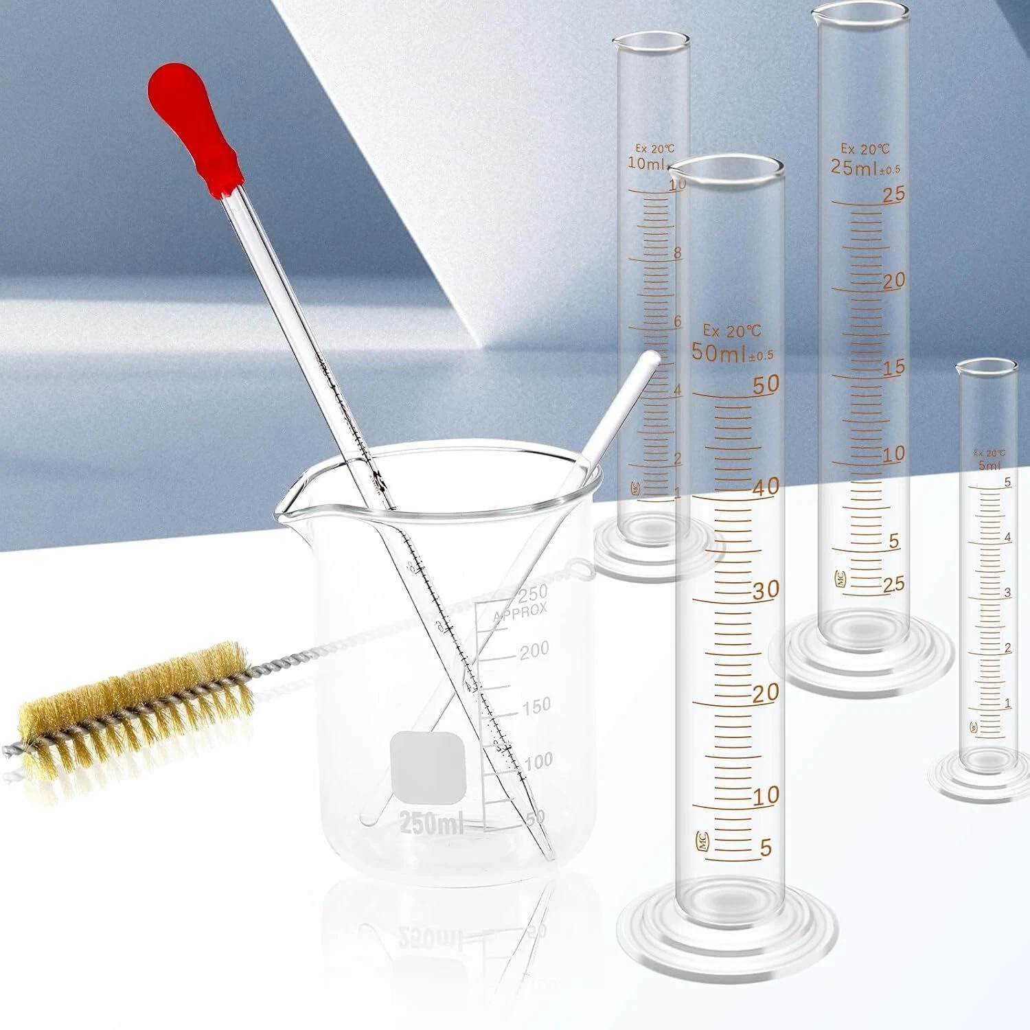 11Pcs Measuring Beaker Lab Flask Graduated Cylinder Glass Beaker Kit Glassware
