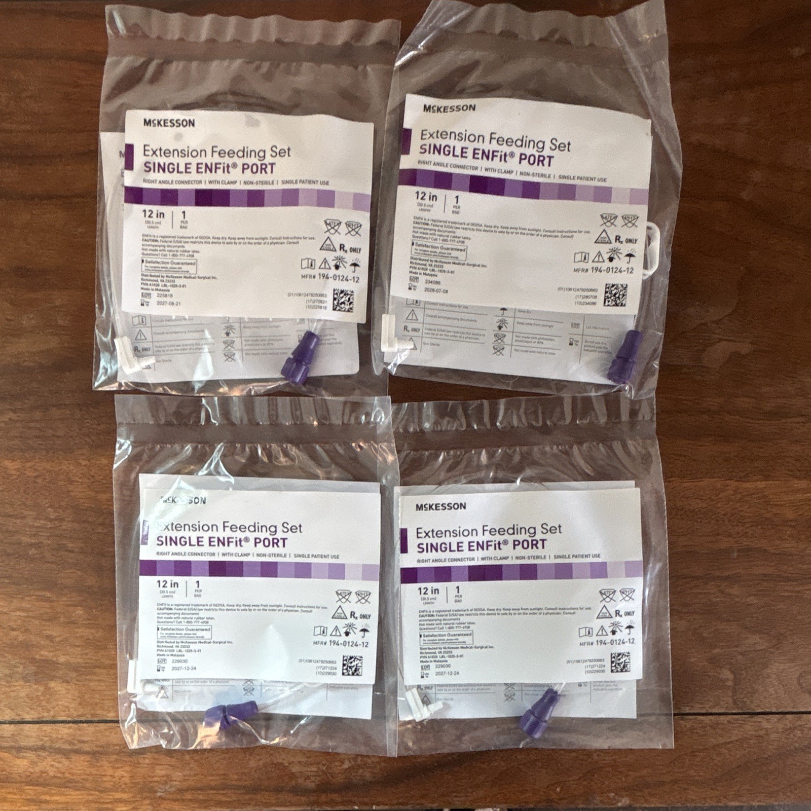 (Lot of 4) McKesson Extension Feeding Set Single ENFit Port 12 in, 194-0124-12