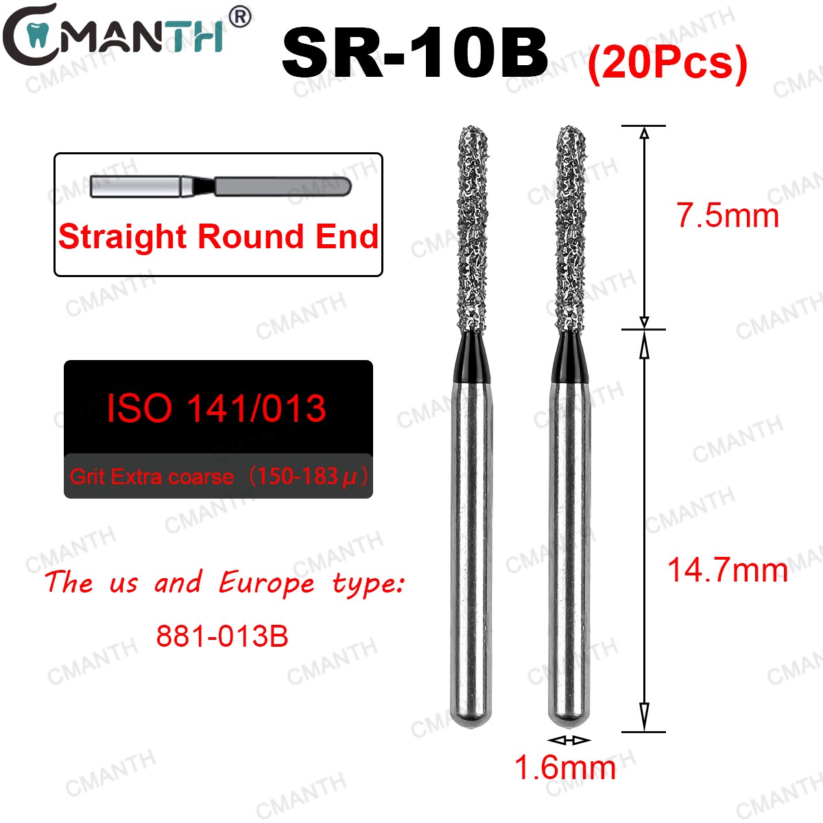 20PCS Dental Diamond Bur FG High Speed Bur SR Straight Round Coarse/Fine 880 881