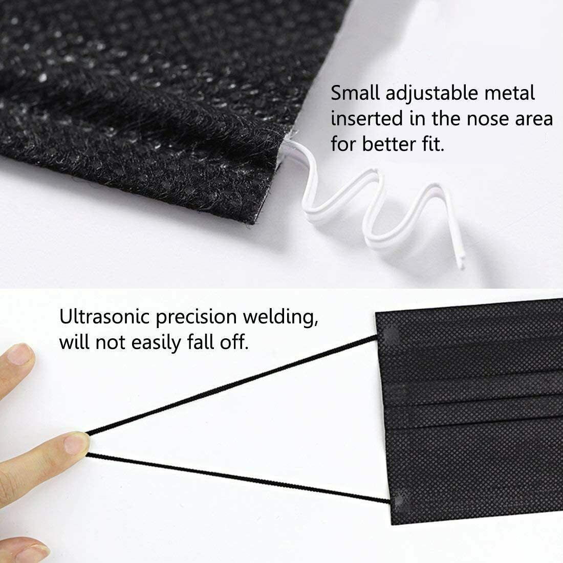 50 Kids Face Mask Disposable Children 3-Layers Soft Skin Protection Black