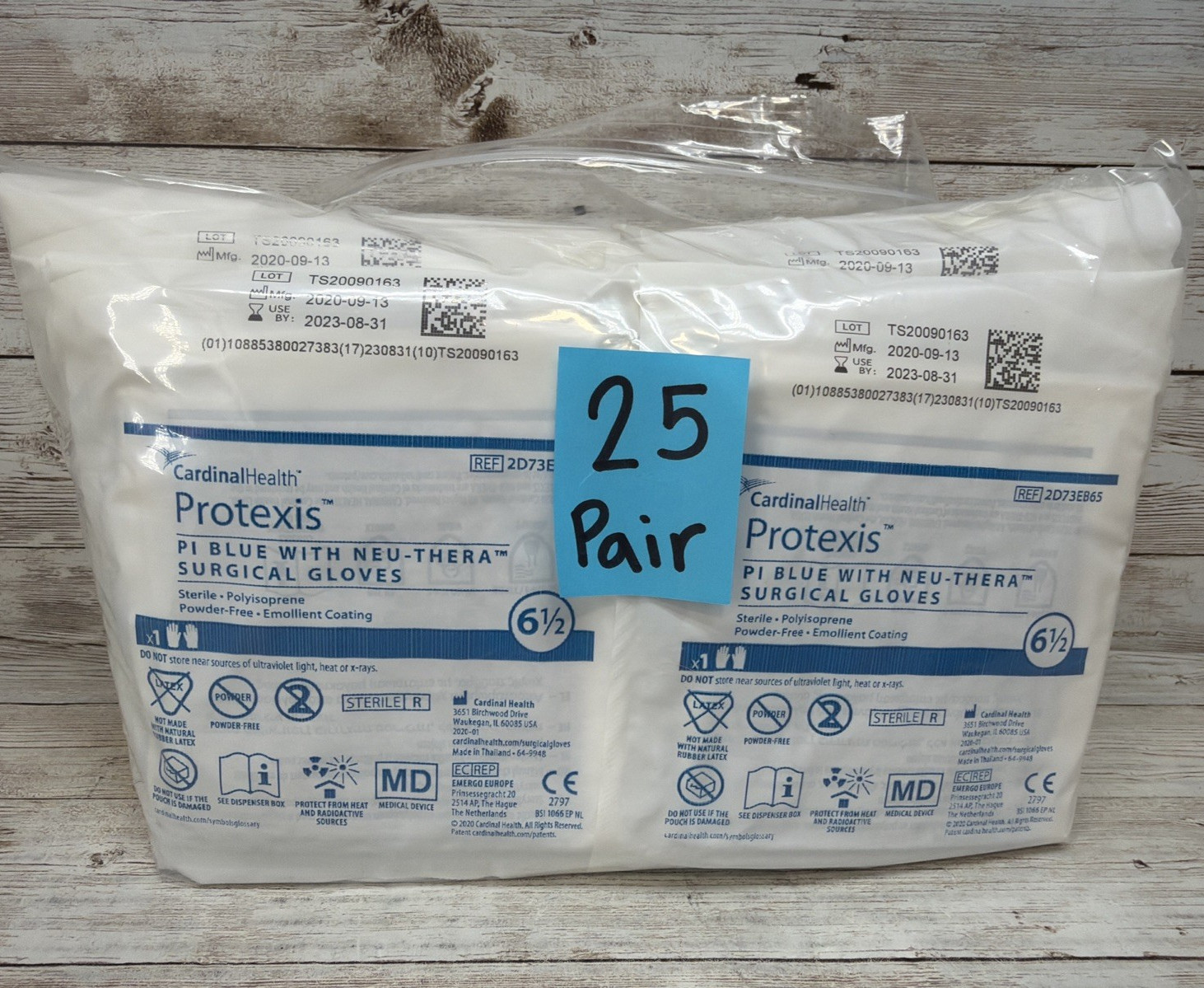 Protexis PI Blue w/Neu-Thera Surgical Gloves *25 Pair* Size: 6.5 *See Date*8-23