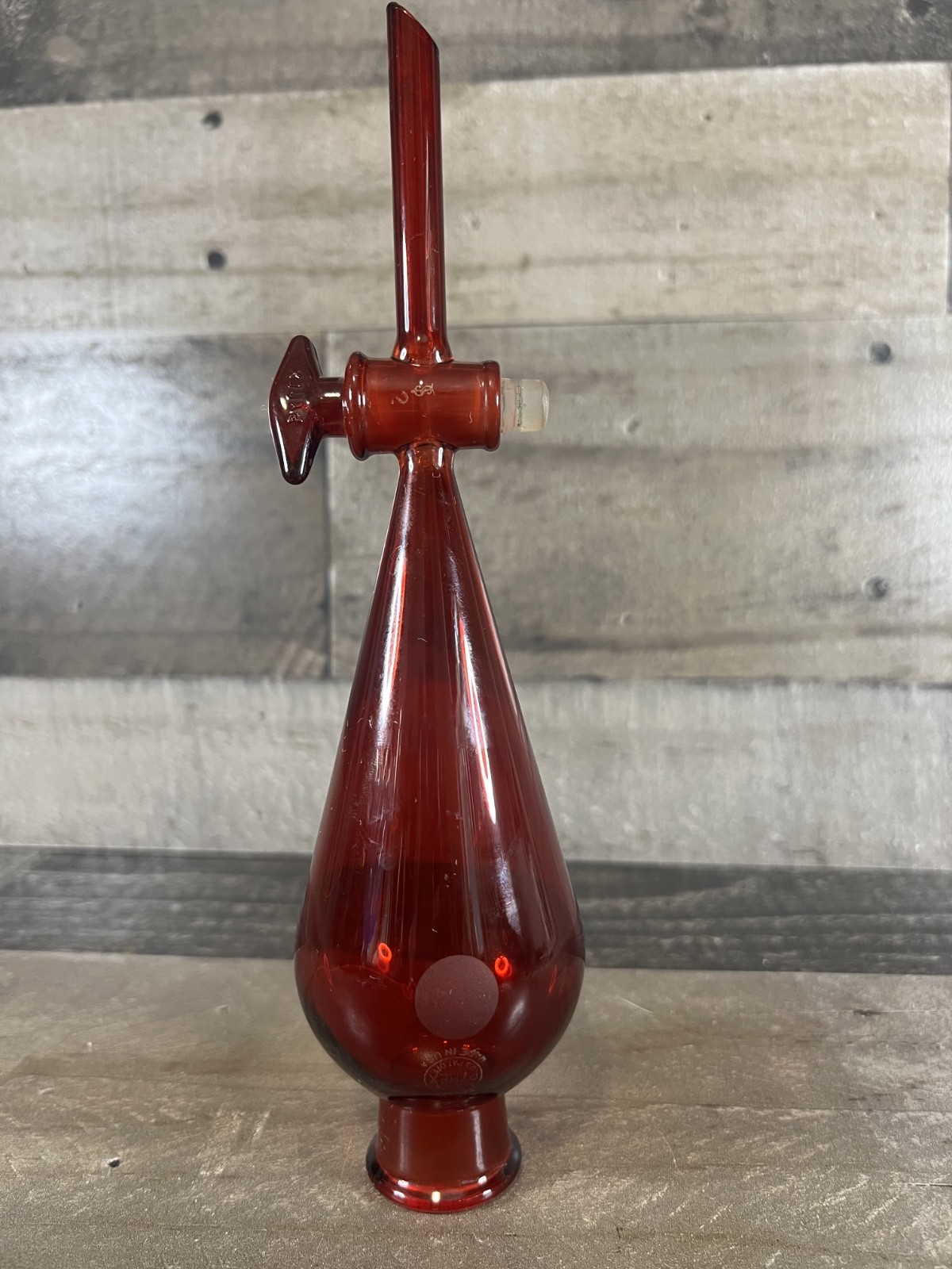 Vintage PYREX Ruby Red Squibb Seperatory Funnel-125ml-Rare Colored Lab Glass