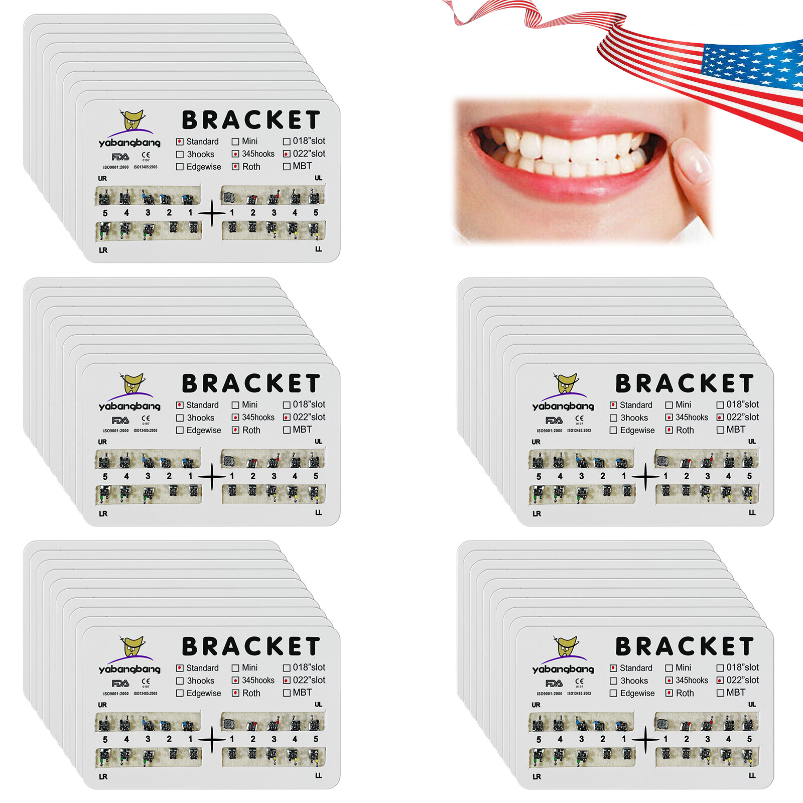 10-200 Packs Dental Orthodontic Brackets Brace Standard Roth.022 Hooks 3 4 5