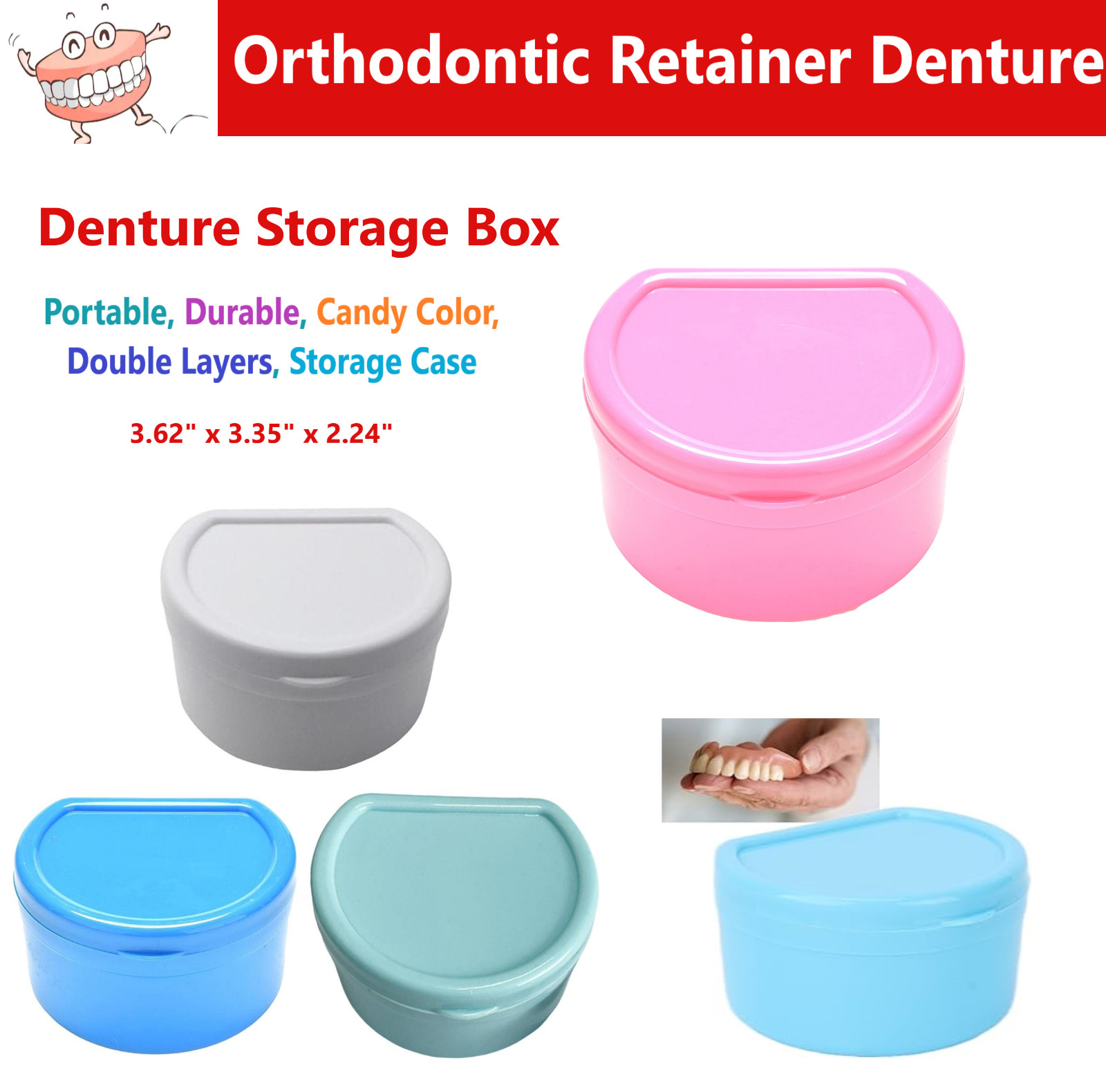 Dental Denture Case – 3′ Deep, Round Curve Denture Box, Deep Retainer Box, 1 Ea
